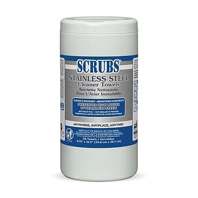 SCRUBS
STAINLESS STEEL Cleaner Towels
Serviette Nettoyante Pour L'Acier Inoxydable
CLEANS & POLISHES
PROTECTS & PROTECTS
OPPONENTS OF STAINLESS STEEL
ANYWHERE, ANYPLACE, ANYTIME
OUT OF REACH OF CHILDREN
10 Towels
Serviettes
9.75" x 10.5" (24.8 cm x 26.7 cm)
Made in USA
www.scrubs.com
1-800-715-6441