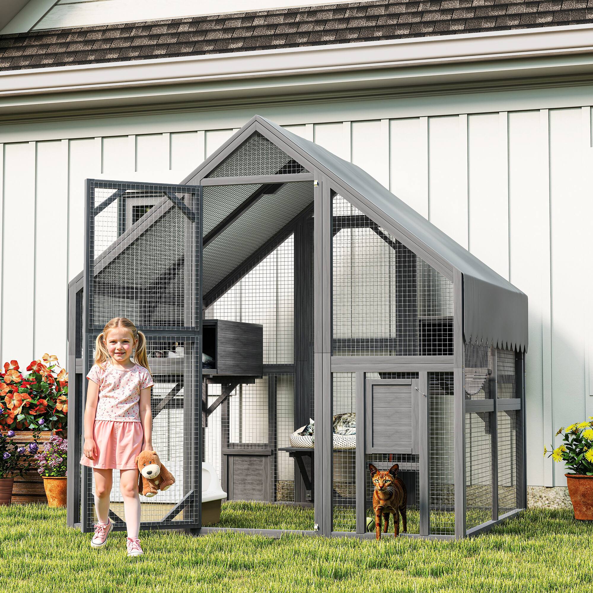 Alt View 5. Loheer - Loheer Large Outdoor Cat Enclosure Solid Wood Feral Cat Shelter Weatherproof Catio.