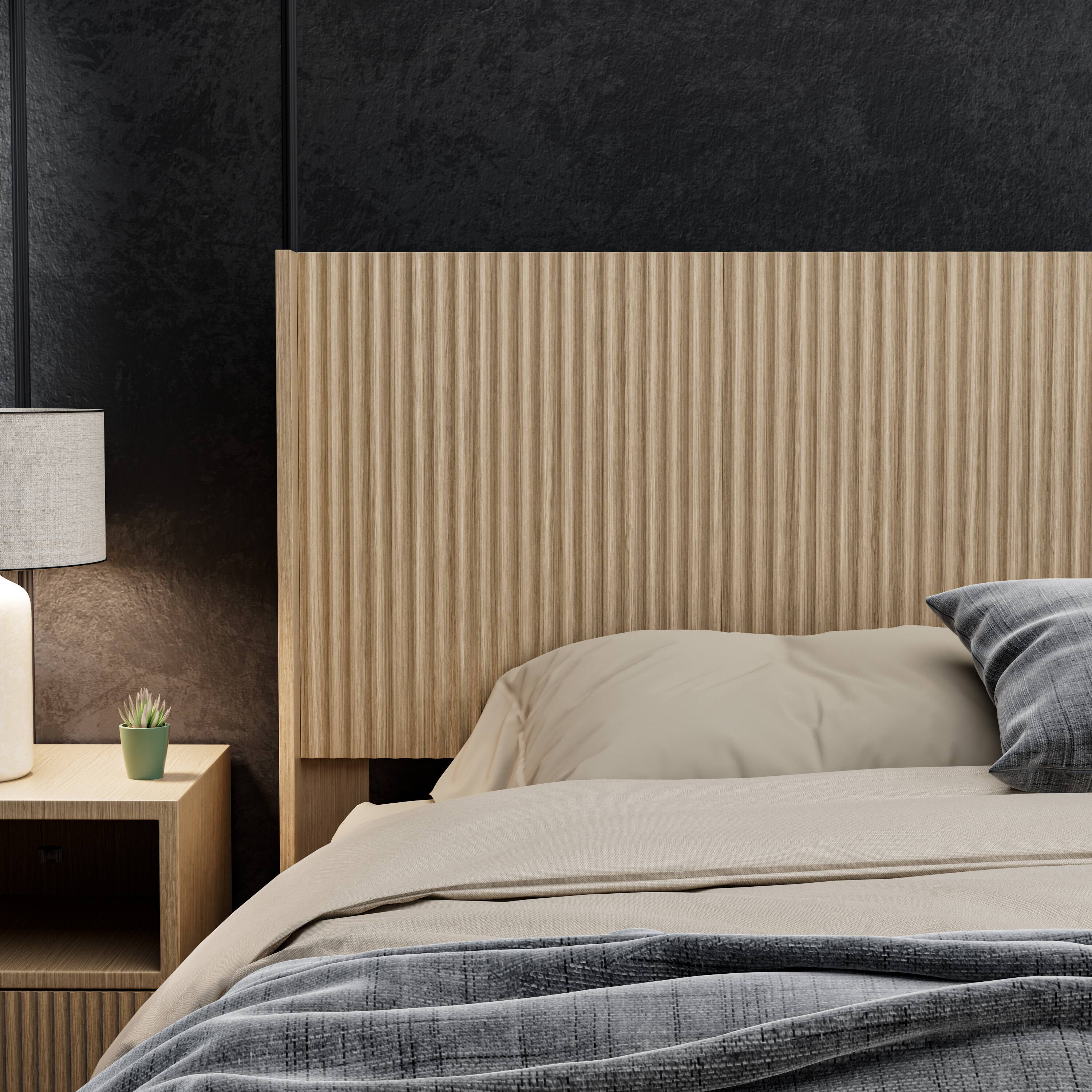 Left. GOODSILO - King Size Modern Farmhouse Headboard - 80.2 Inch Wide Wall Mounted Fluted Panel Wingback - Natural Finish - Oak.