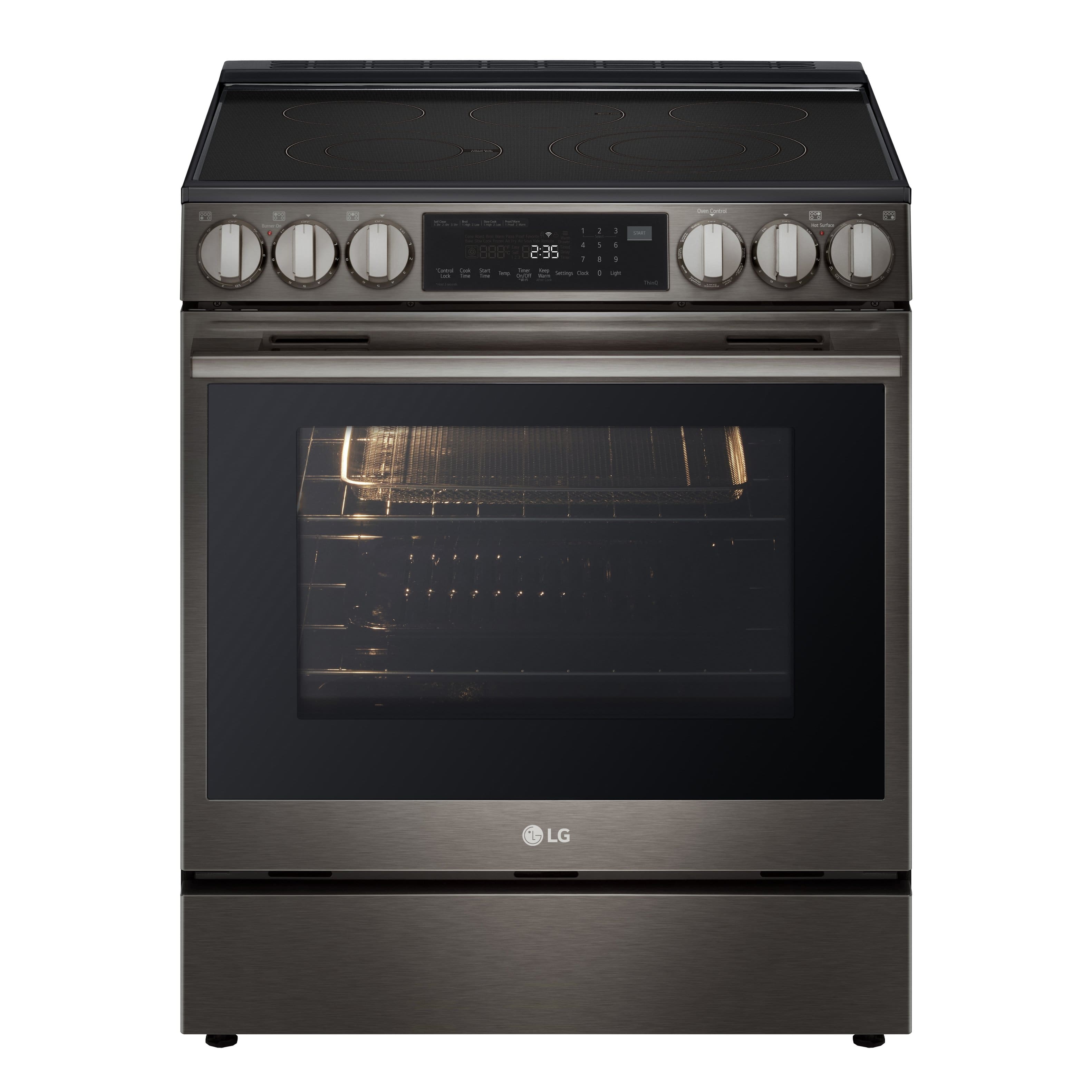 LG - 6.3 Cu. Ft. Slide-In Electric True Convection Range with InstaView and Premium Handle - PrintProof Black Stainless Steel