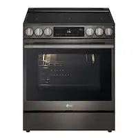 LG - 6.3 Cu. Ft. Slide-In Electric True Convection Range with InstaView and Premium Handle - Black Stainless Steel - Front_Zoom