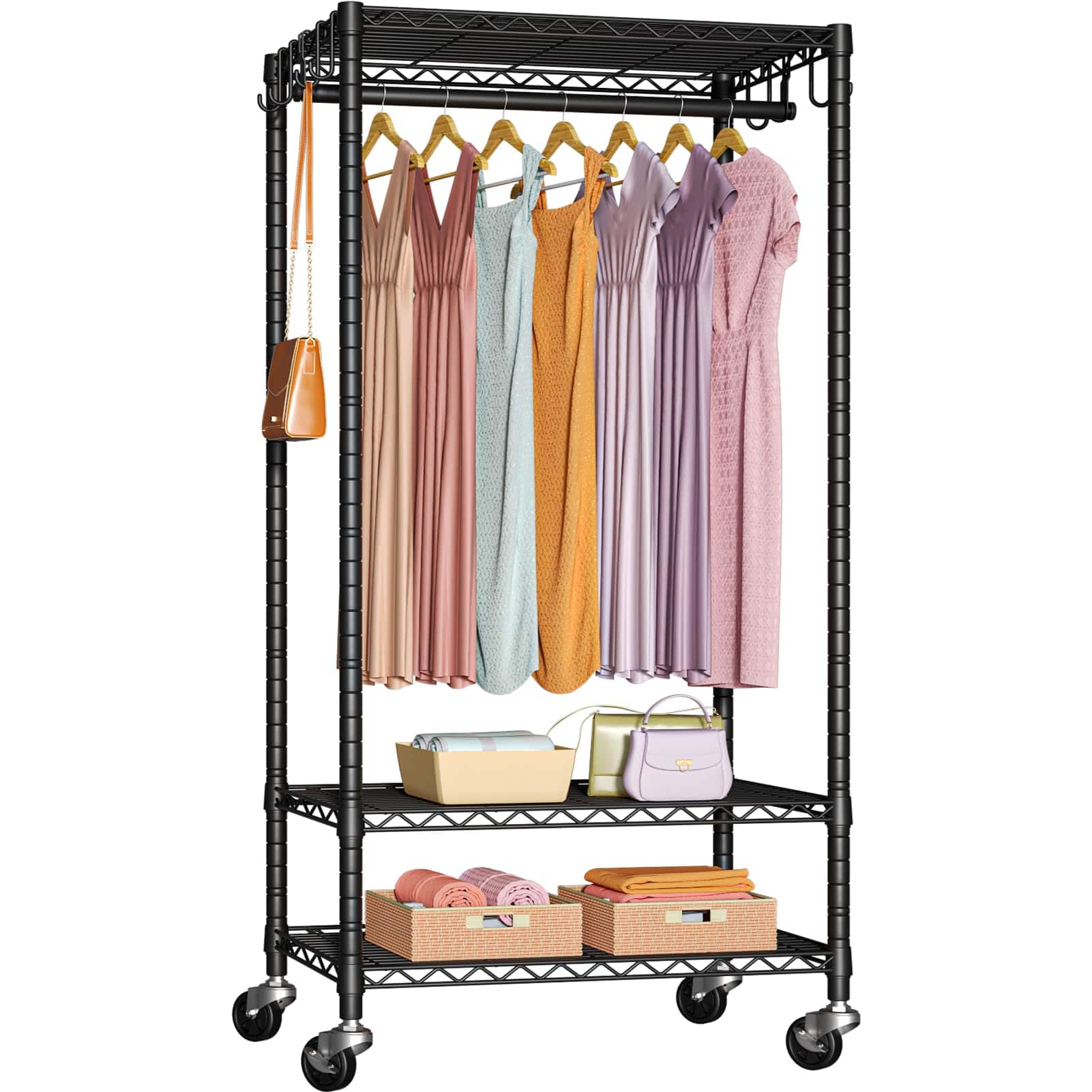 Cedar Assembly - P6 Mini Rolling Clothes Rack Heavy Duty Clothing Racks For Hanging Freestanding Garment With Wheels Portabl - Black P6 Medium