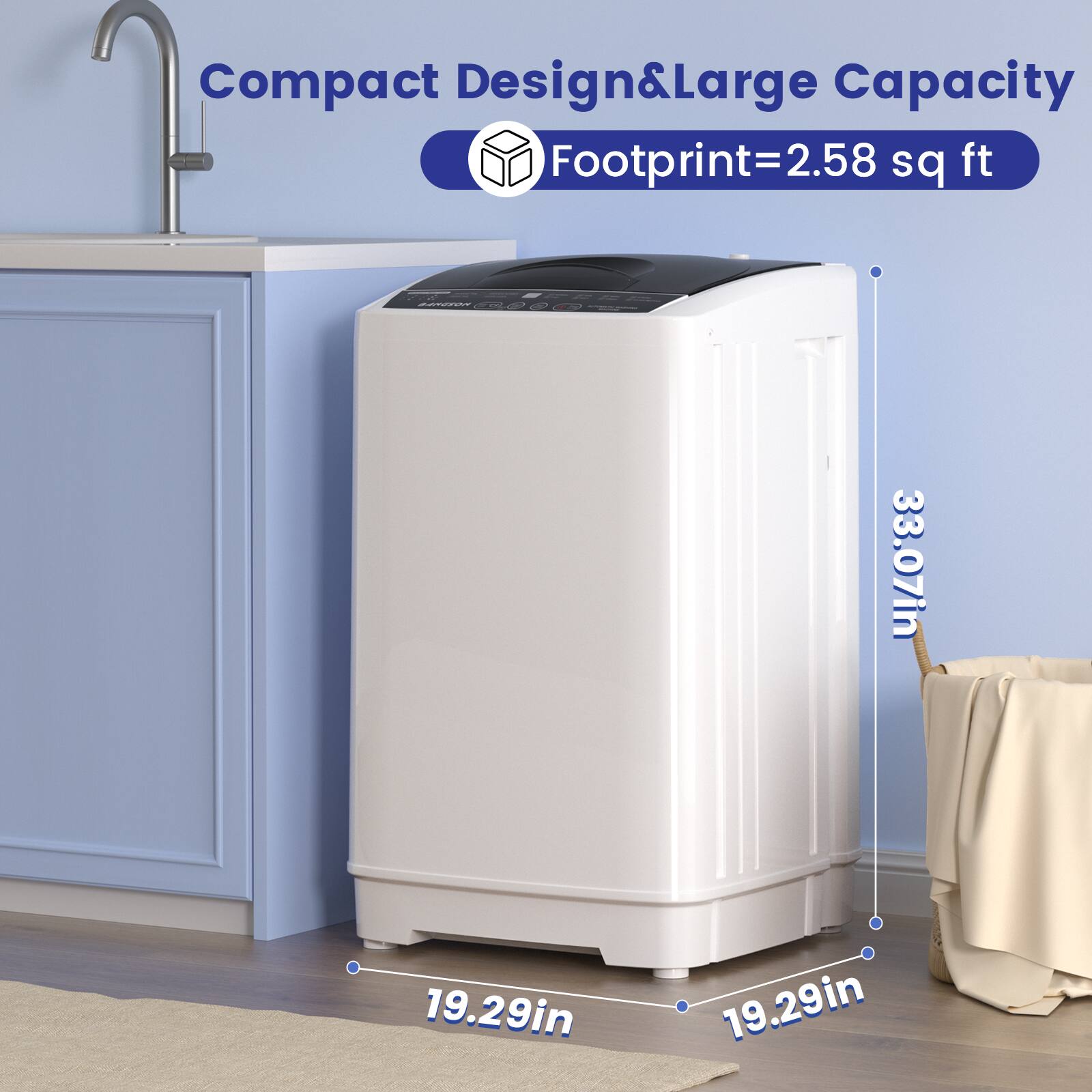 Compact Design & Large Capacity  
Footprint = 2.58 sq ft  
33.07in  
19.29in  
19.29in