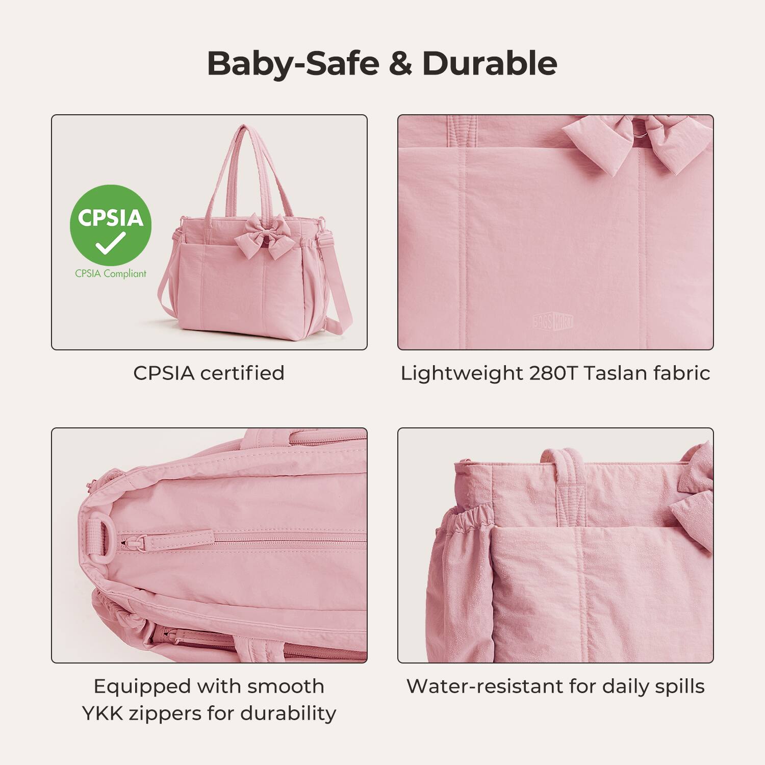 Baby-Safe & Durable

CPSIA
CPSIA Compliant
CPSIA certified

Lightweight 280T Taslan fabric

Equipped with smooth YKK zippers for durability

Water-resistant for daily spills