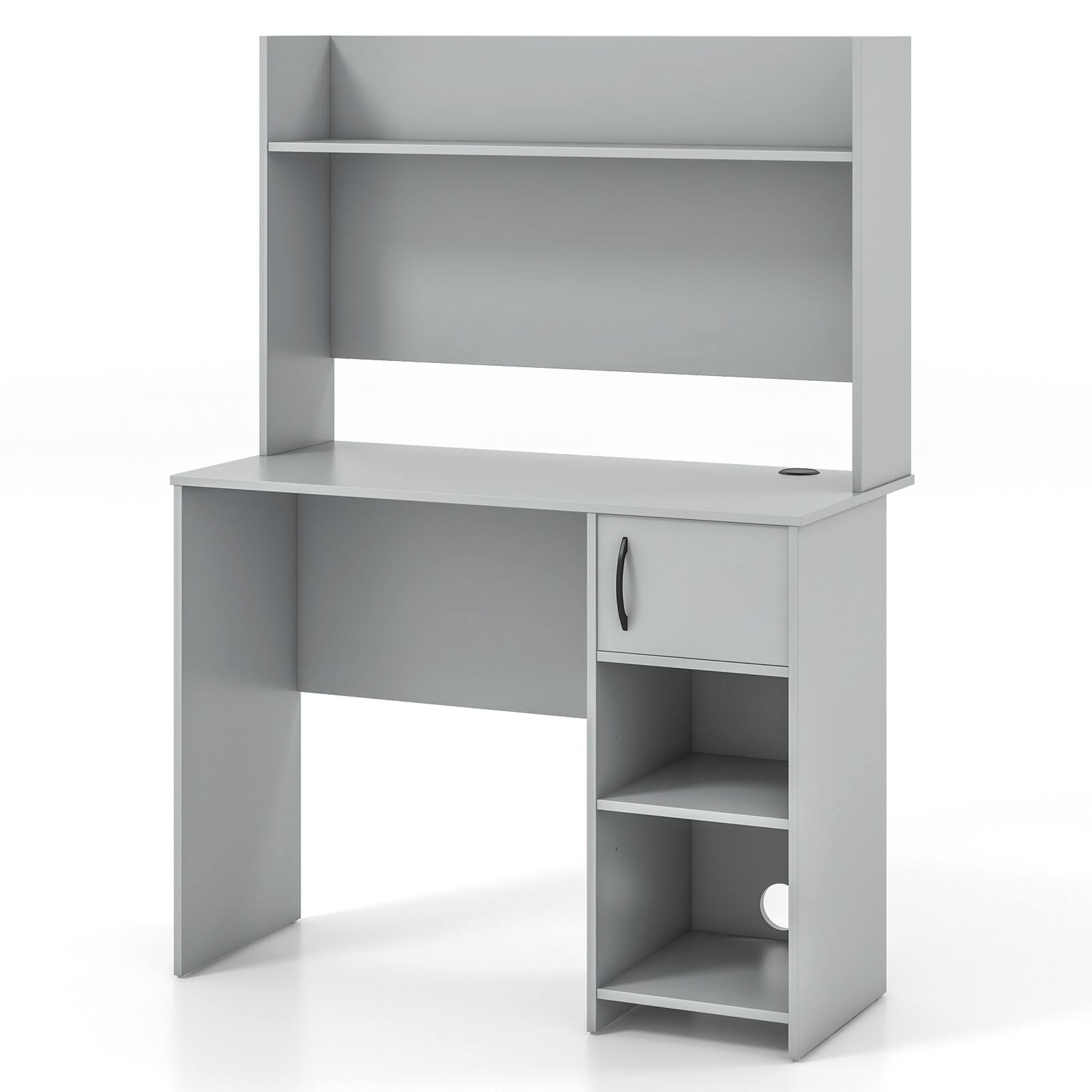 Front. Ecooso - Home Office Desk with Raised Display Shelf, 2 Open Shelves Writing Workstation for Study - Gray.