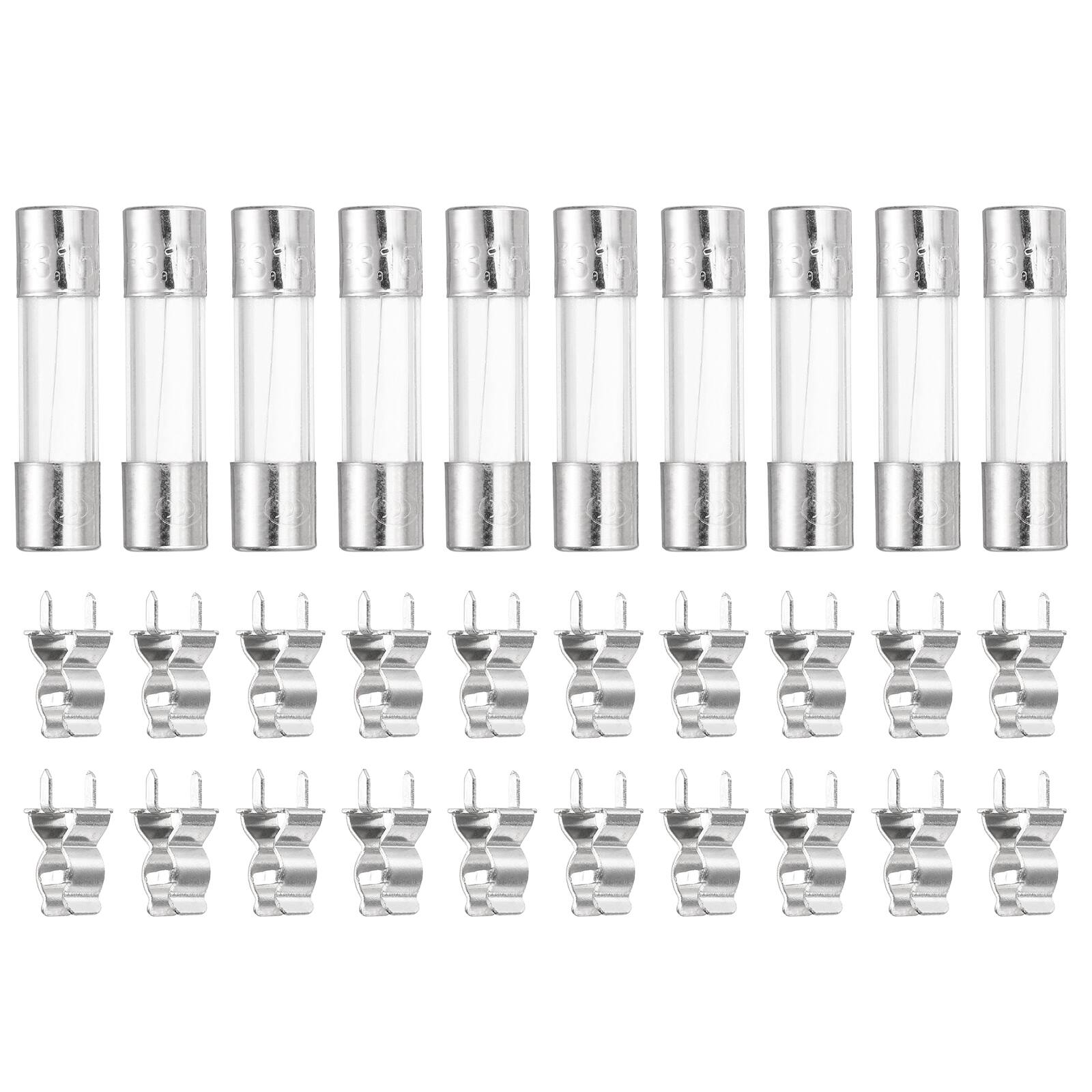 Front. Unique Bargains - Glass Tube Fuses, 5x20mm 3.15A 250V Quick Fast Blow Glass Cartridge Tube Fuse with 20pcs Safety Clip 10pcs.