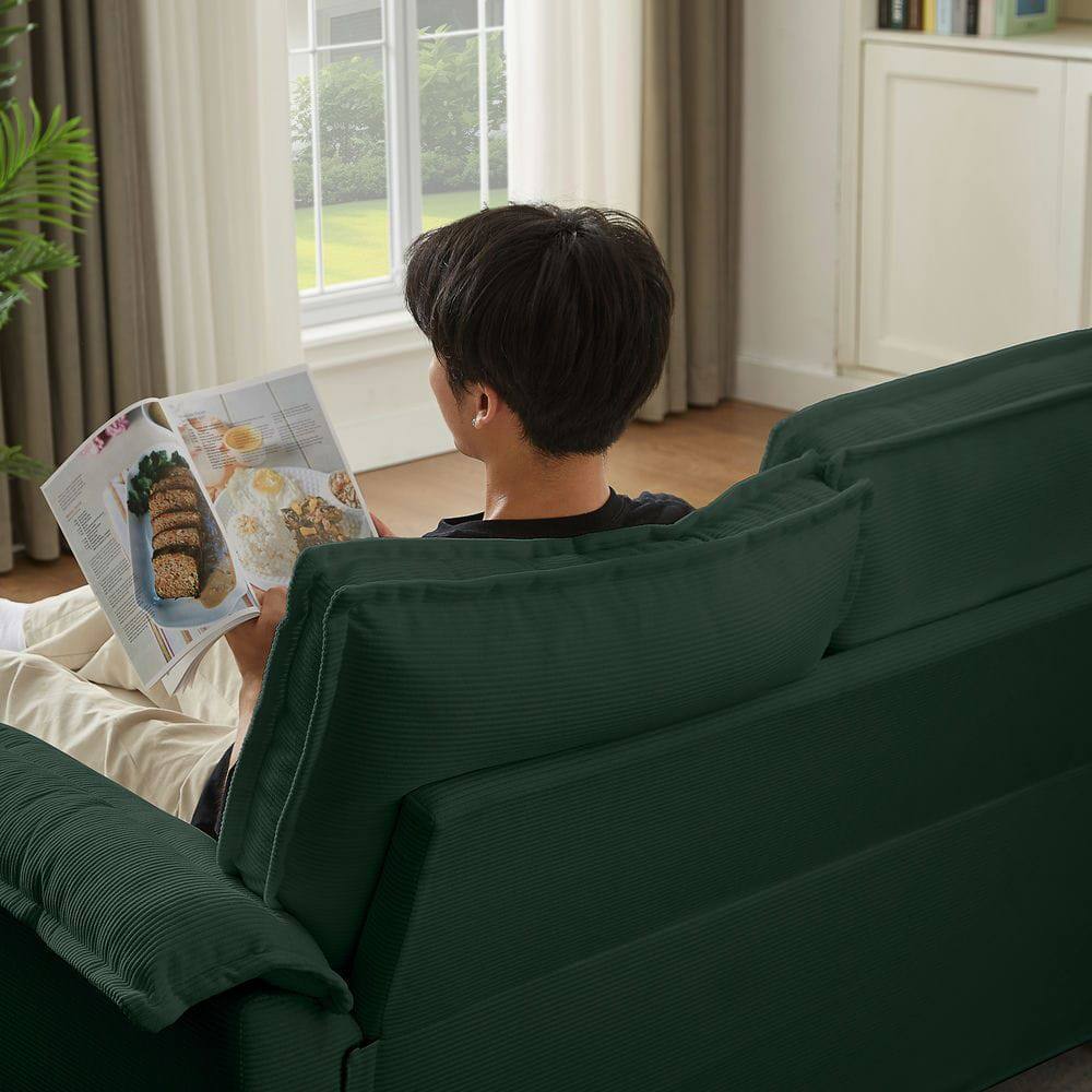 Alt View 2. Kadyn - 120" U-Shaped Sectional Sofa Bed, 4-Seater Corduroy with Storage and Built-In Cup Holders, Green - Green.