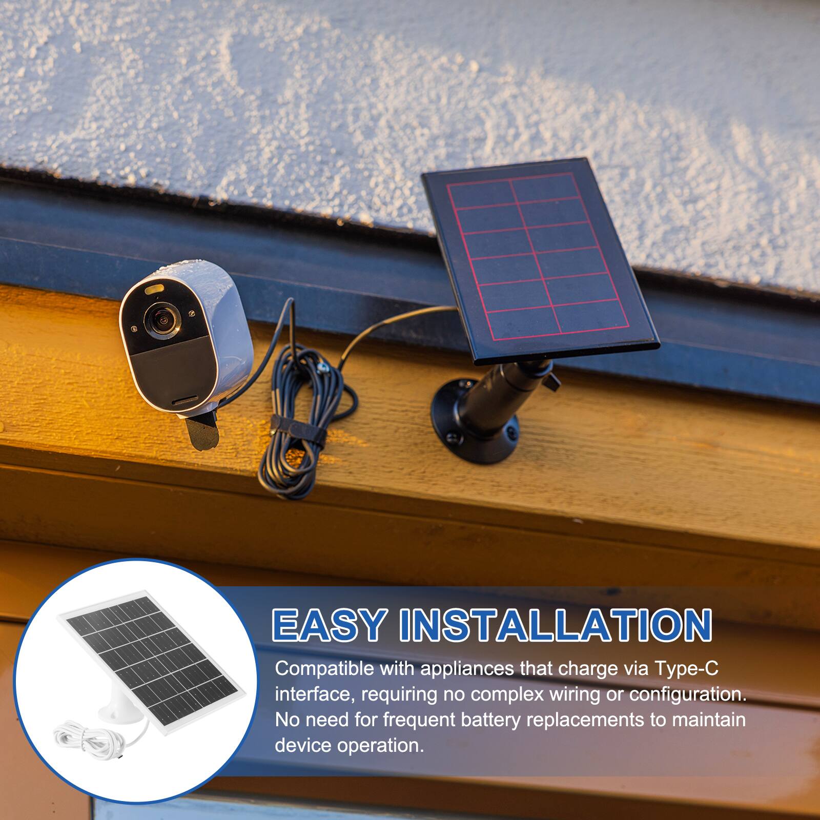 EASY INSTALLATION  
Compatible with appliances that charge via Type-C interface, requiring no complex wiring or configuration. No need for frequent battery replacements to maintain device operation.