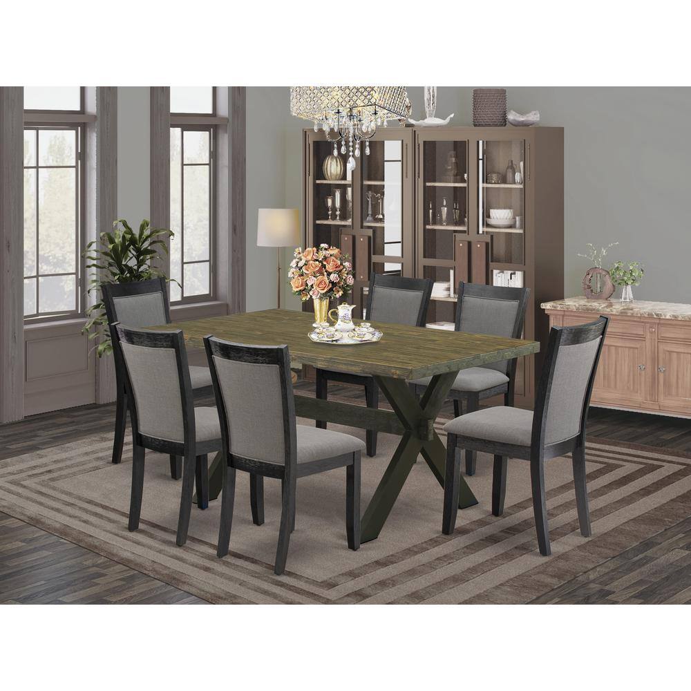 Alt View 3. East West Furniture - X676MZ650-7 7 Pc Dinette Set - Distressed Jacobean Kitchen Table with 6 Dark Gotham Grey Dining Chairs - Wire Brushed - Multi-Color.
