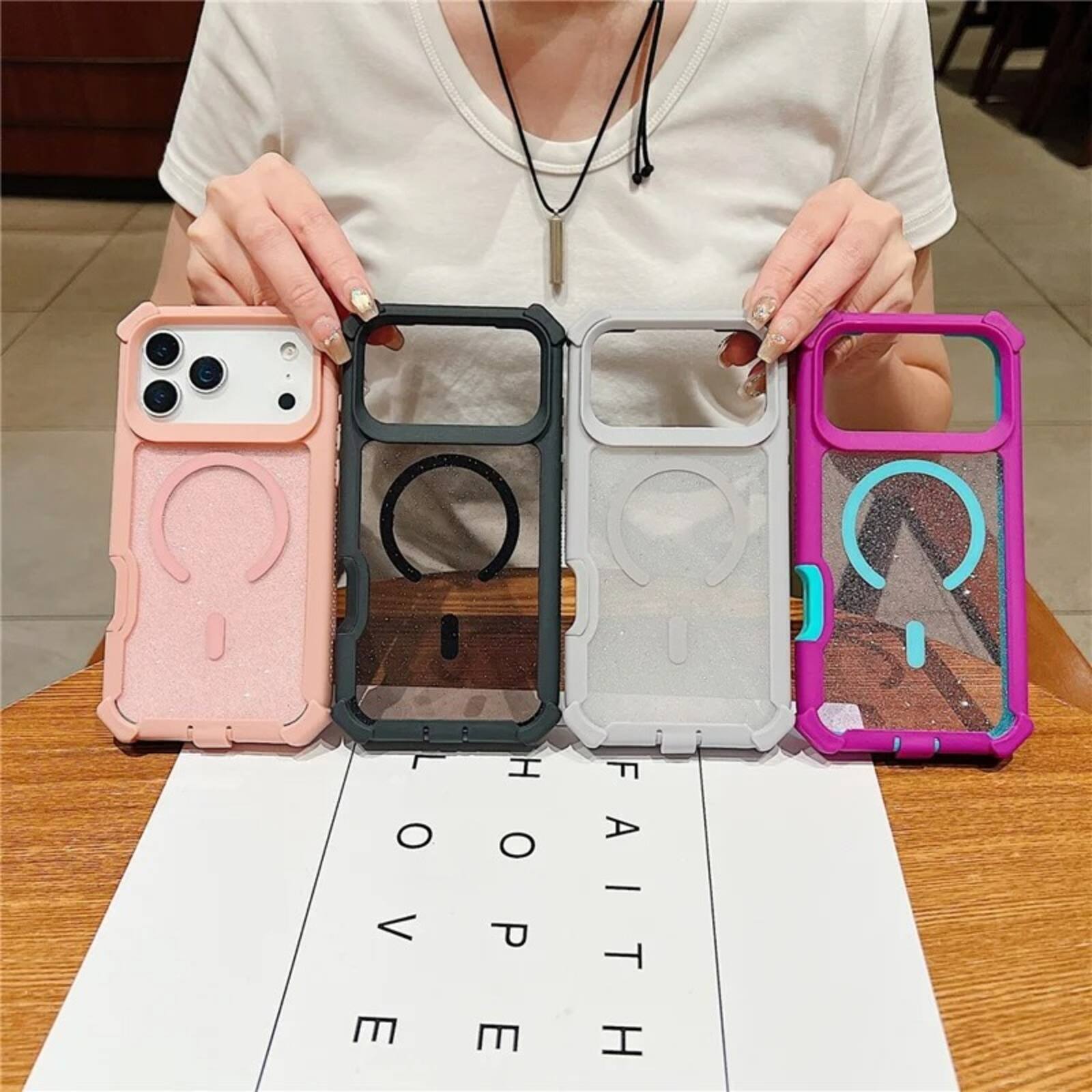 Left. UUCOVER - For Apple iPhone 17 Pro Max Magnetic Case Compatible with Magsafe Detachable 2 in 1 Shockproof Frame Glitter Clear Cover - Gray.