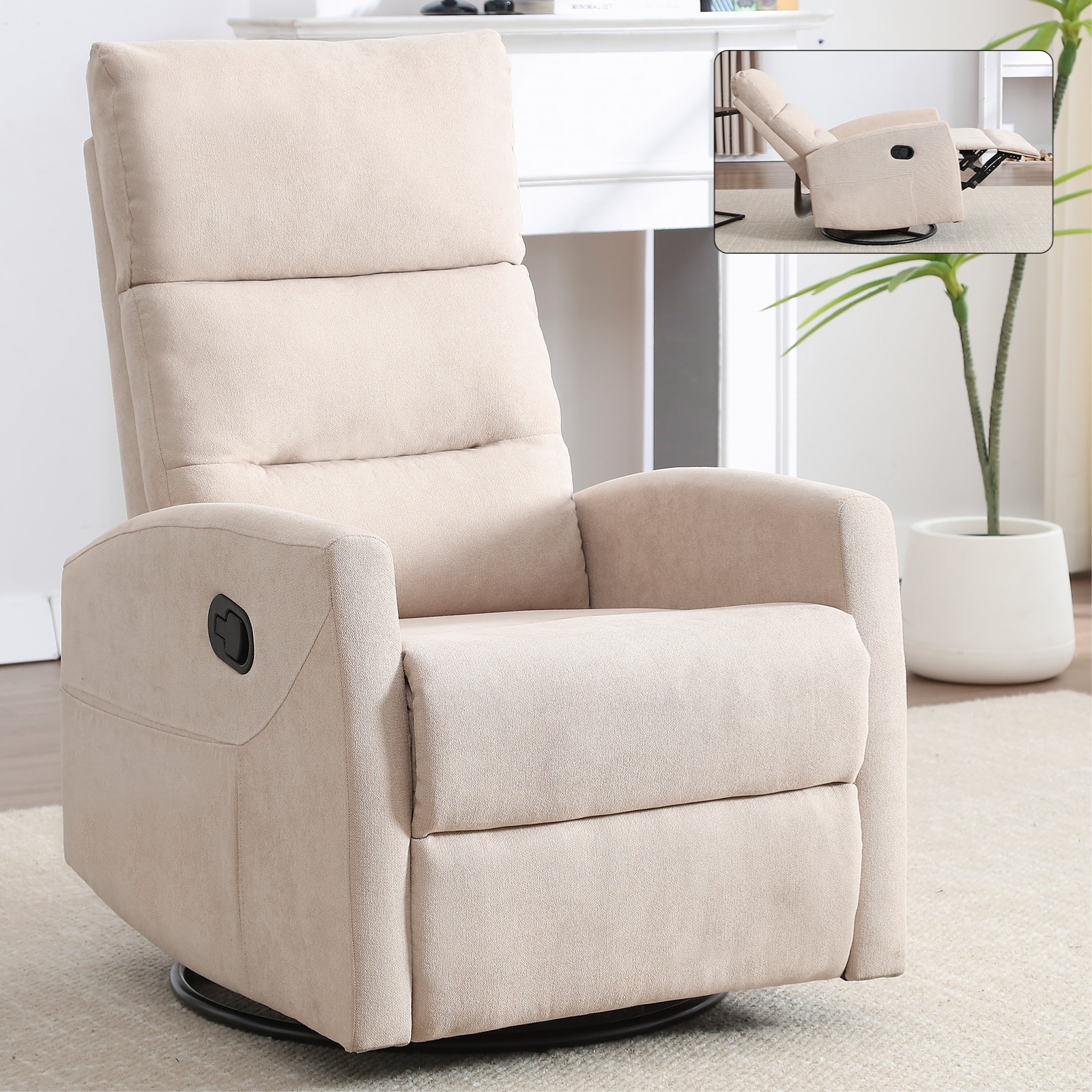 GOODSILO - Manual Recliner Chair with Rocker & Swivel - Fabric Living Room Seating - Beige