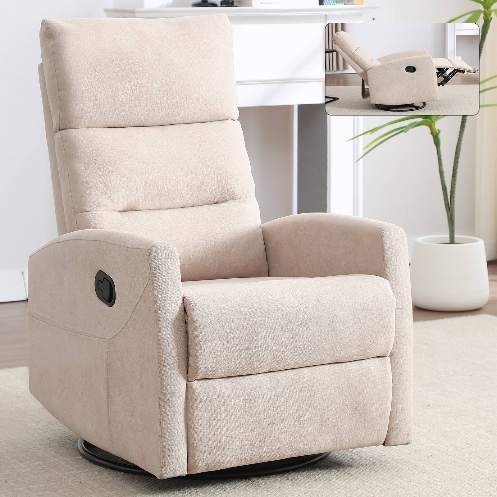 Front. GOODSILO - Manual Recliner Chair with Rocker & Swivel - Fabric Living Room Seating - Beige.