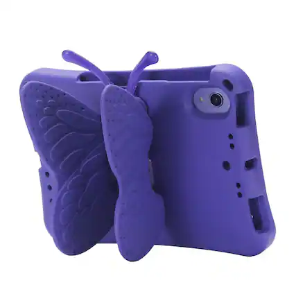 Front. Dteck - Kids Butterfly Case for Apple iPad mini (A17 Pro) 2024 & iPad mini 6th/5th/4th Gen,3D Cartoon EVA Shockproof Stand Cover - Purple.