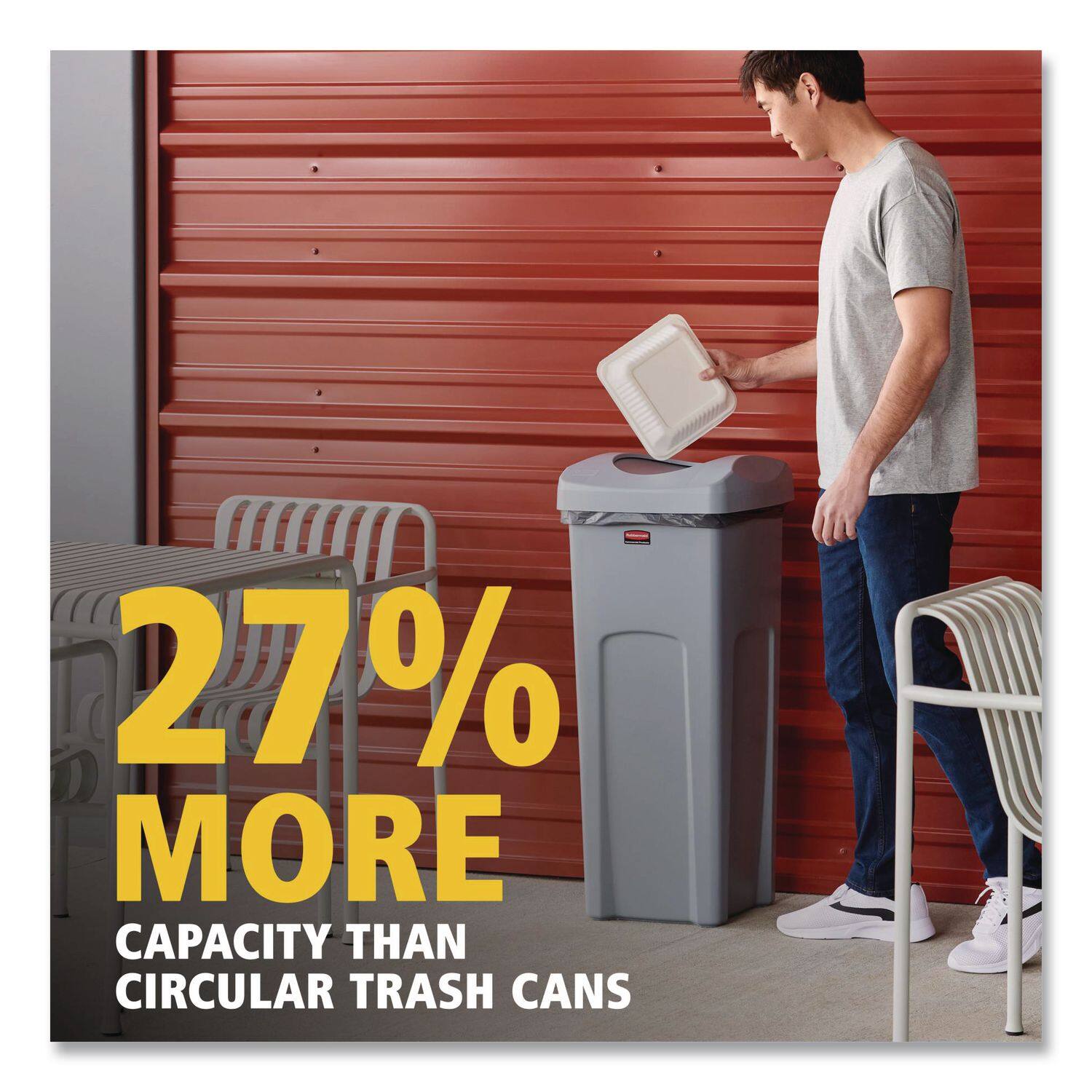 27% MORE CAPACITY THAN CIRCULAR TRASH CANS