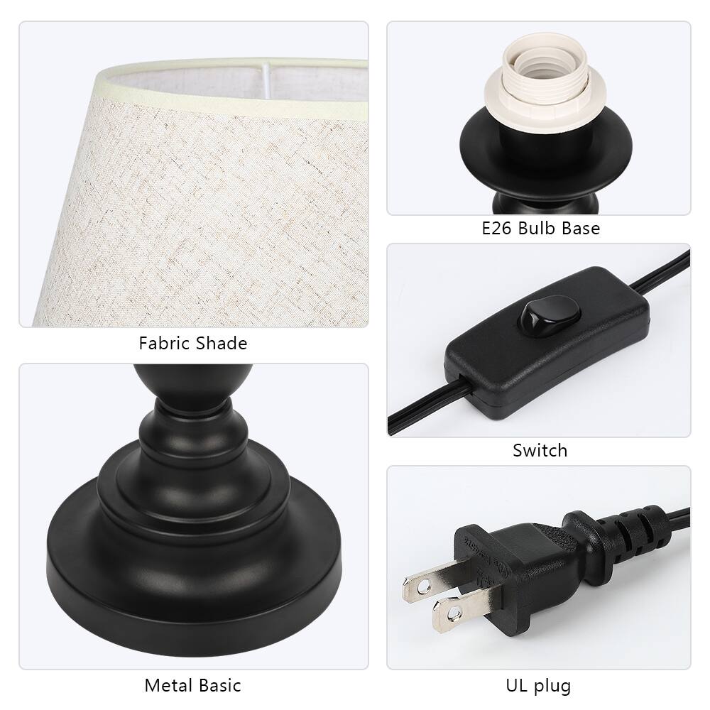- Fabric Shade
- E26 Bulb Base
- Metal Basic
- Switch
- UL plug