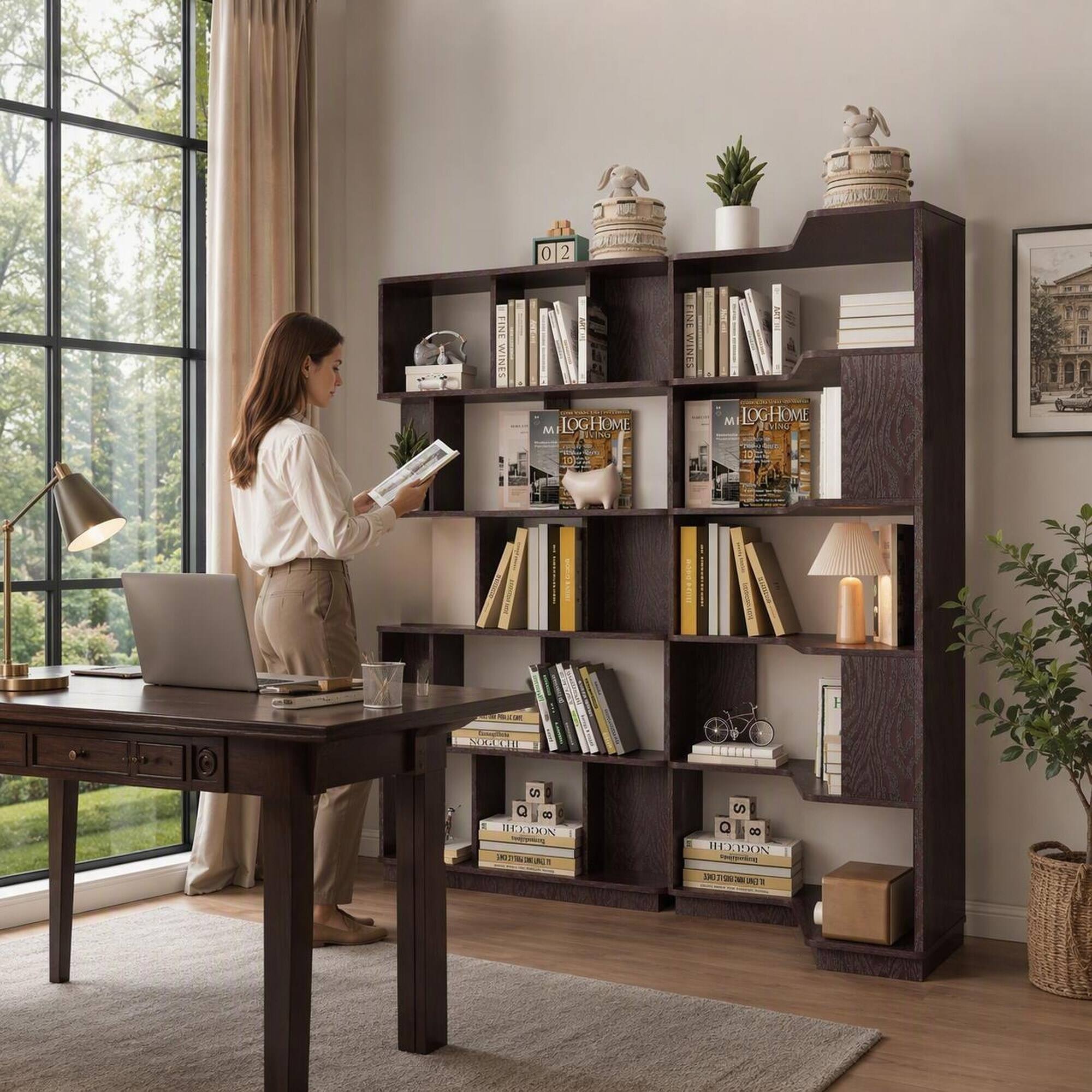 RYHNUYNE 55 in Extendable Corner Bookshelf Set 2 Piece MDF Display ...