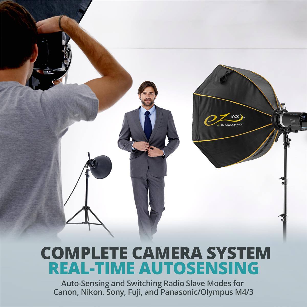 LOCK ez 2 CCA QUICK SOPSOR COMPLETE CAMERA SYSTEM REAL-TIME AUTOSENSING Auto-Sensing and Switching Radio Slave Modes for Canon, Nikon, Sony, Fuji, and Panasonic/Olympus M4/3
