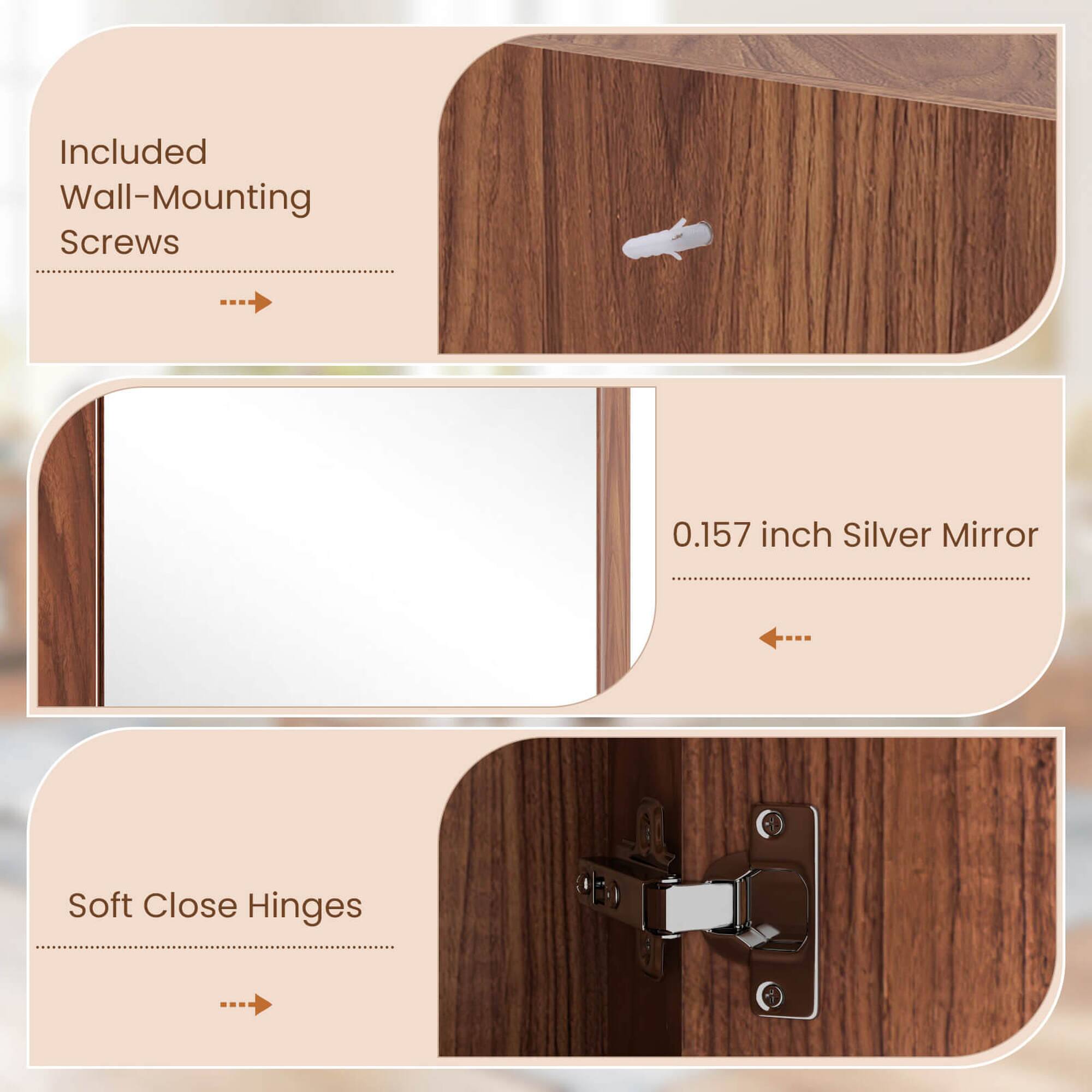 Included Wall-Mounting Screws

0.157 inch Silver Mirror

Soft Close Hinges