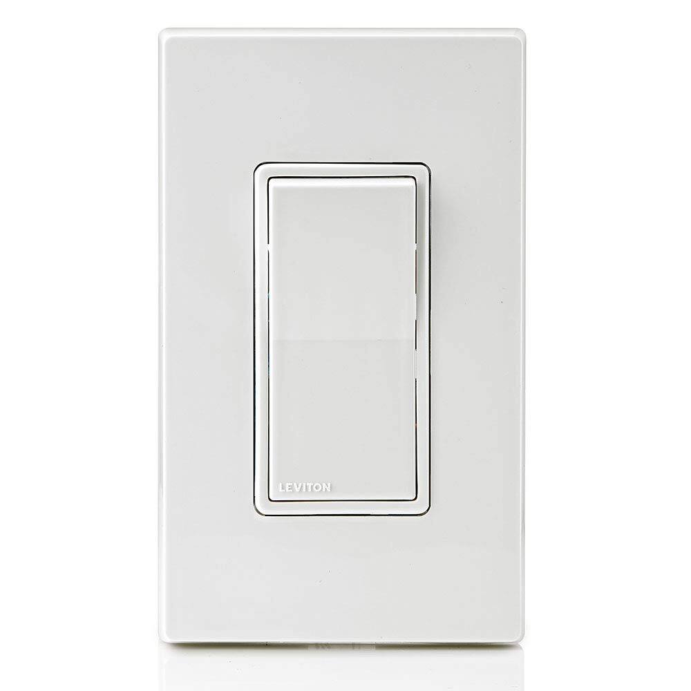 Left. Leviton - 15 Amp 120/277V Decora Rocker Single-Pole Quiet AC Switch, Residential Grade, Grounding, 5601-2W - White.