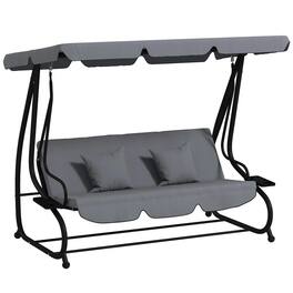 Resenkos - 3-Seat Swing Chair, Convertible Flatbed Glider With Adjustable Canopy, Dark Gray