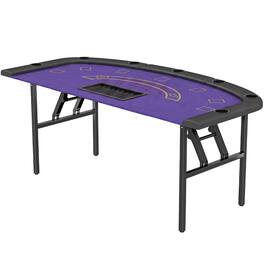 Soozier - Table Foldable, 72" Portable Casino Blackjack Table for 8 Players with Felt Surface, Cup Holders - Dark Blue