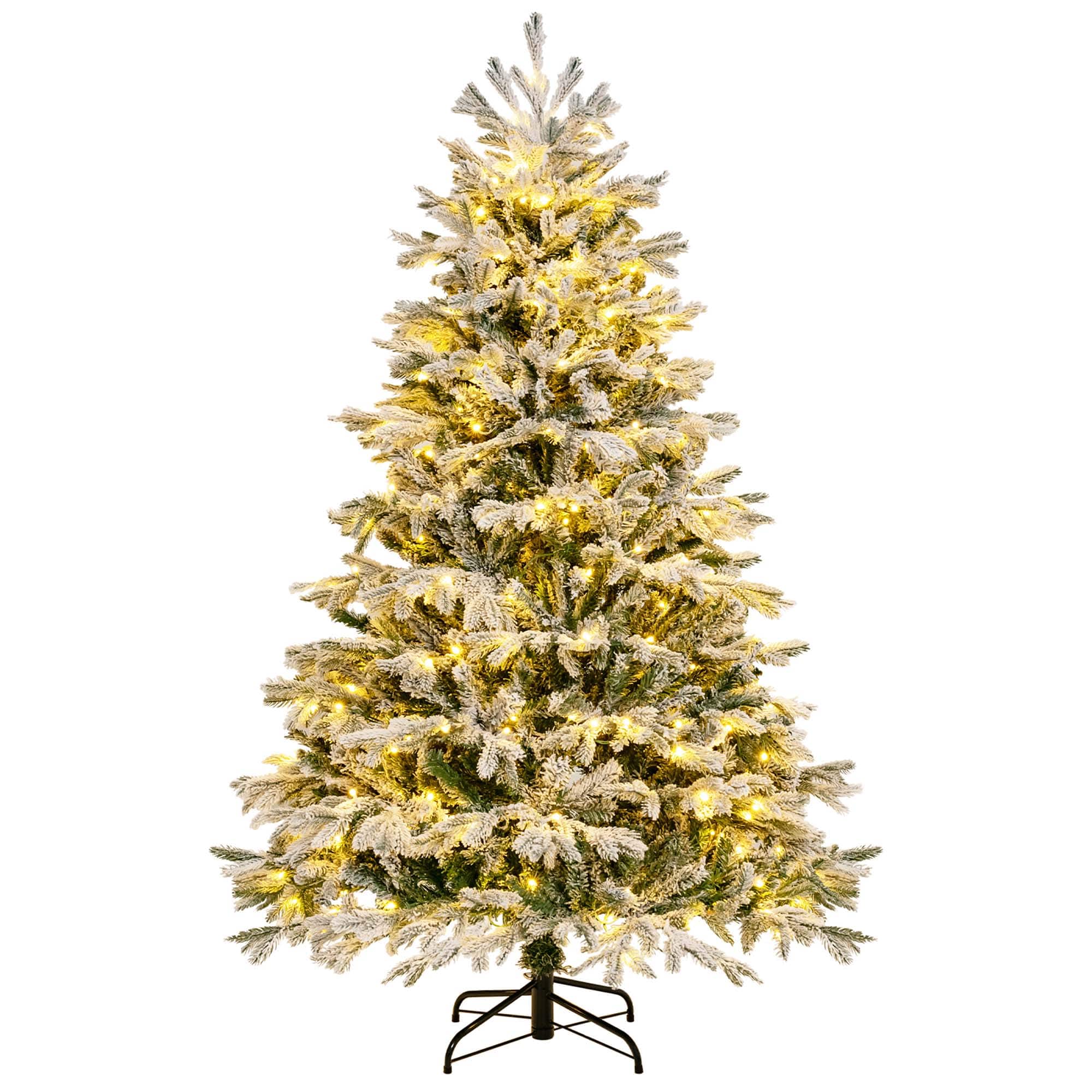 Front. Costway - 6 FT Pre-Lit Christmas Tree Snow Flocked Hinged Xmas Decoration with 350 Lights - Green/White.