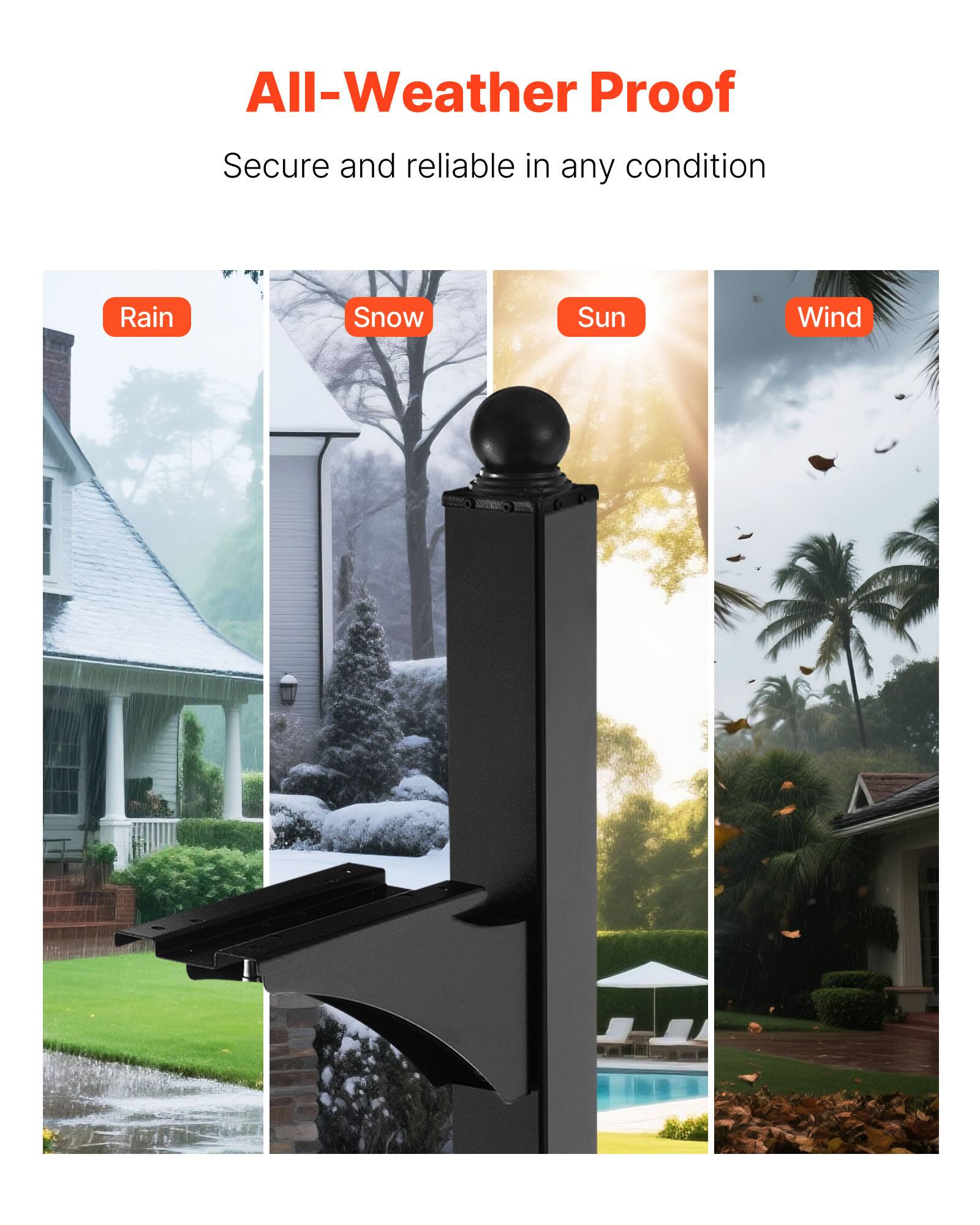 All-Weather Proof  
Secure and reliable in any condition  

Rain  
Snow  
Sun  
Wind