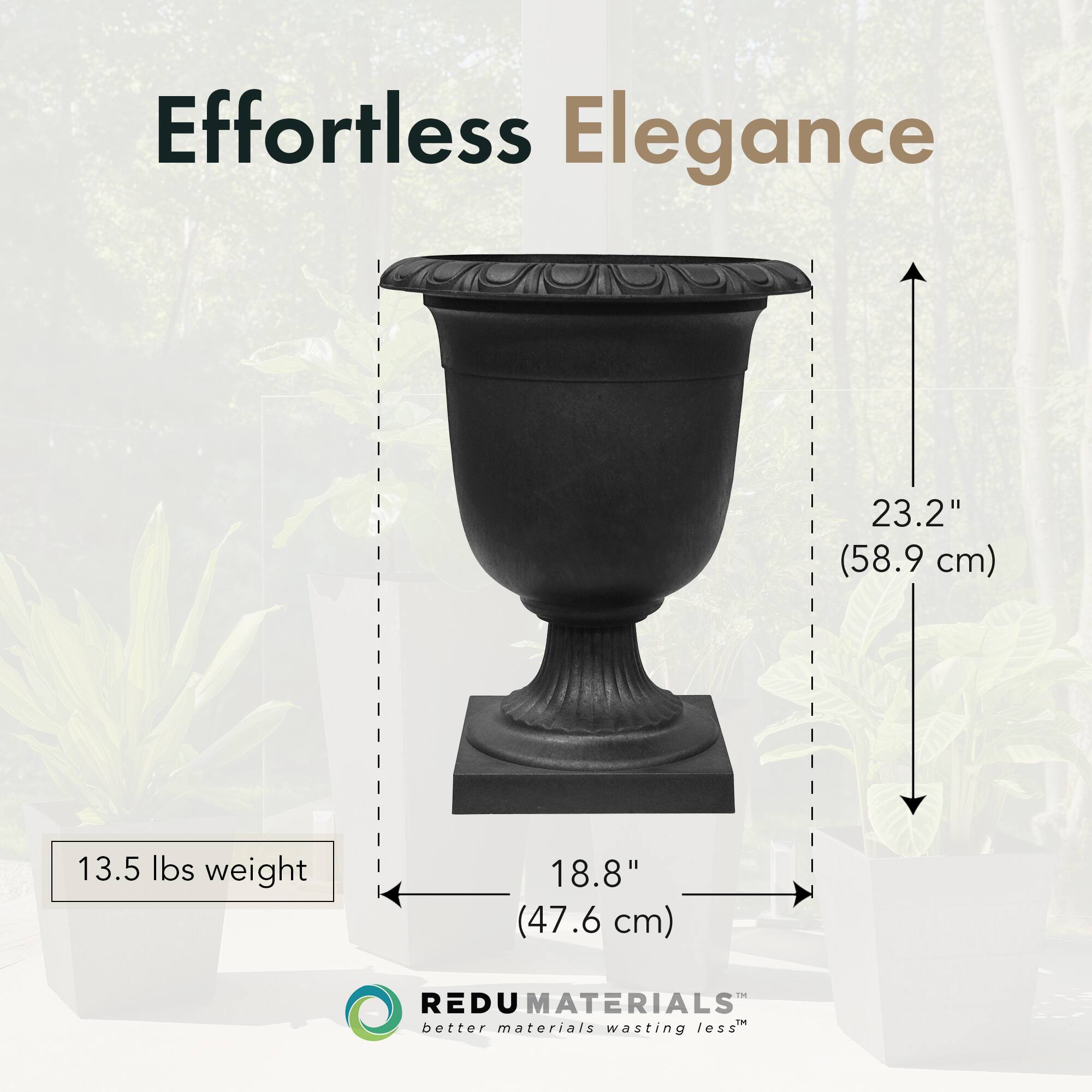 Effortless Elegance

23.2" (58.9 cm)  
18.8" (47.6 cm)  
13.5 lbs weight

REDU MATERIALS  
better materials wasting less