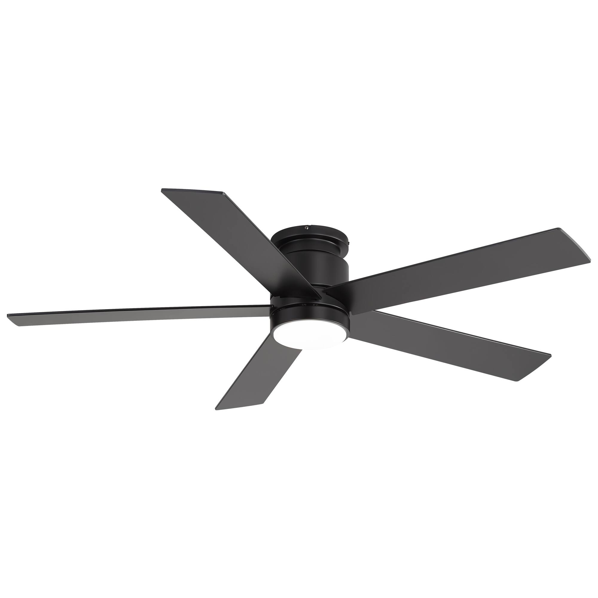 Angle. Breezary - 42"/52" Flush Mount Low Profile Ceiling Fan with LED Light, 5 Blades, DC Motor, Remote Control and Timer, for Indoor Use - Black-52 in.