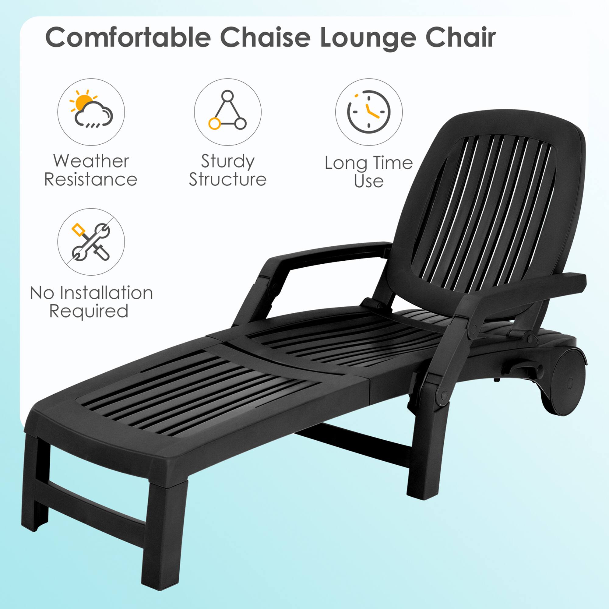Comfortable Chaise Lounge Chair

Weather Resistance
Sturdy Structure
Long Time Use
No Installation Required