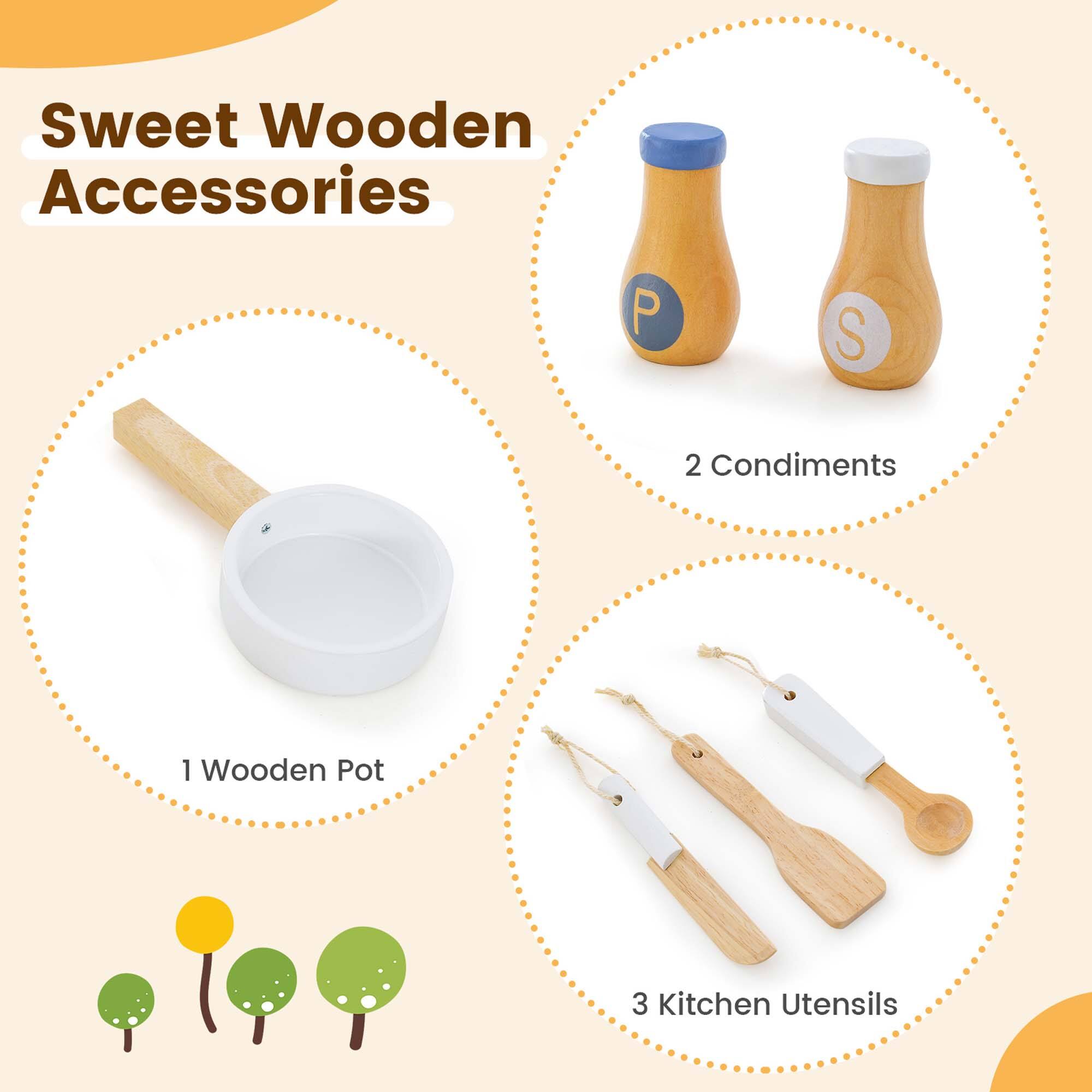 Sweet Wooden Accessories

1 Wooden Pot

2 Condiments

3 Kitchen Utensils
