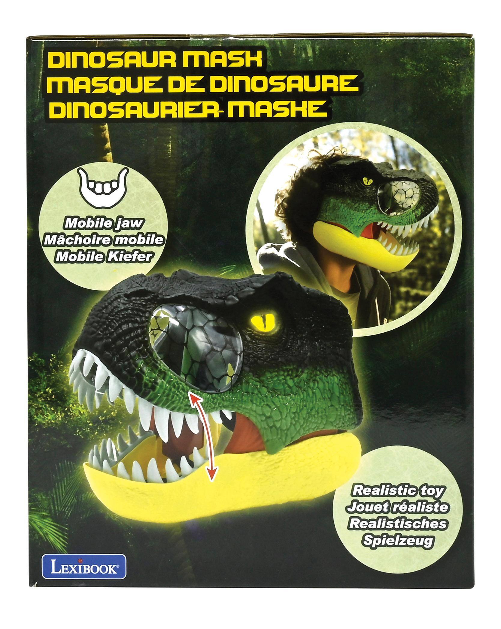 DINOSAUR MASH  
MASQUE DE DINOSAURE  
DINOSAURIER MASKE  

Mobile jaw  
Mâchoire mobile  
Mobile Kiefer  

Realistic toy  
Jouet réaliste  
Realistisches Spielzeug  

LEXIBOOK