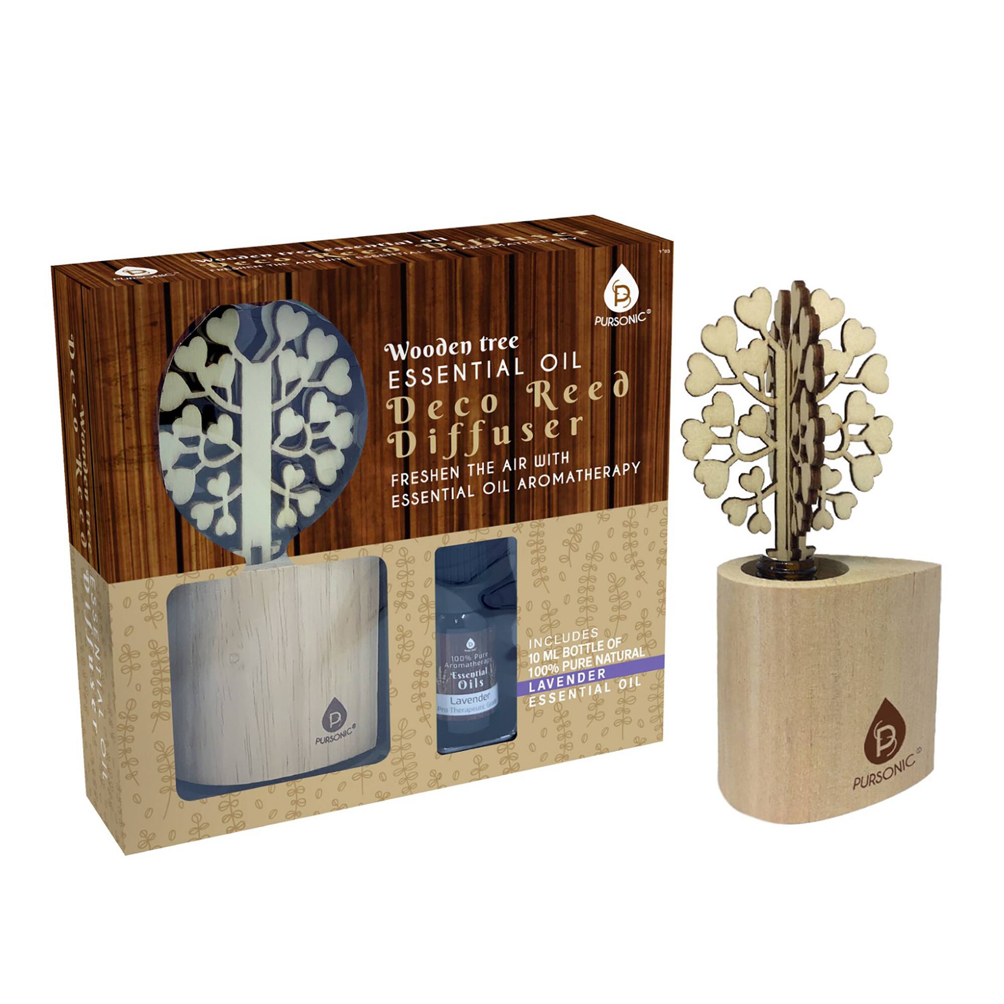 Pursonic - 3D Wooden Tree Reed Diffuser with Lavender Essential Oil - Beige