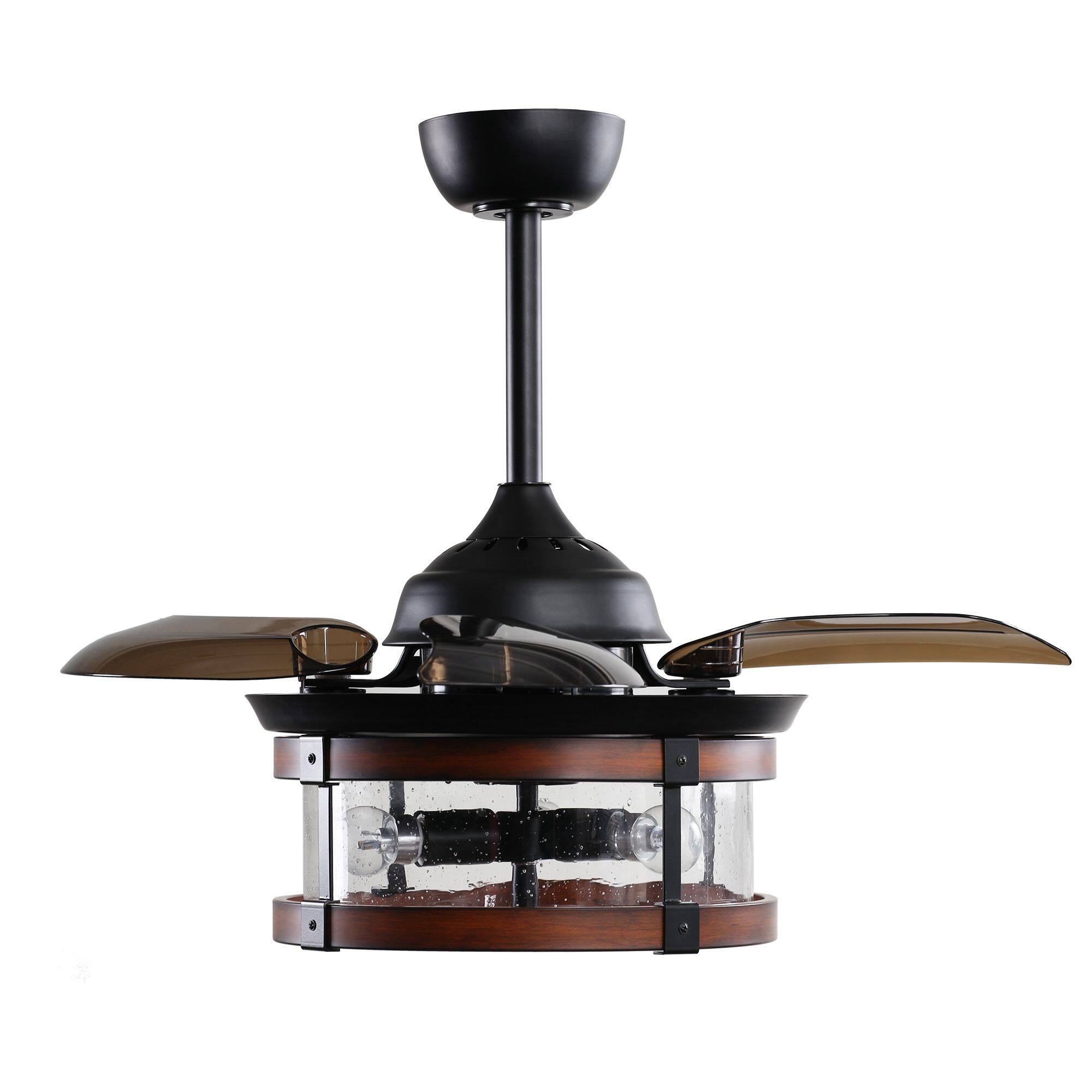 Alt View 8. Parrot Uncle - 36" Industrial Retractable 3-Blade Ceiling Fan Chandelier with Remote - Matte Black.