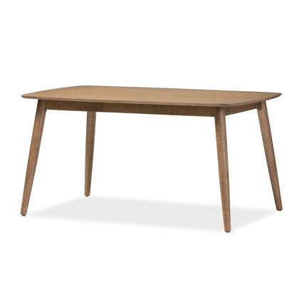 Front. Baxton Studio - Edna Mid-Century Modern French Finishing Wood Dining Table - "Oak" Light Brown.