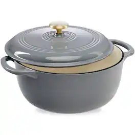 Best Choice Products - 7.5 Quart Enamel Cast-Iron Dutch Oven, Heavy-Duty Cookware w/ Dual Handles, Lid - Graphite Gray