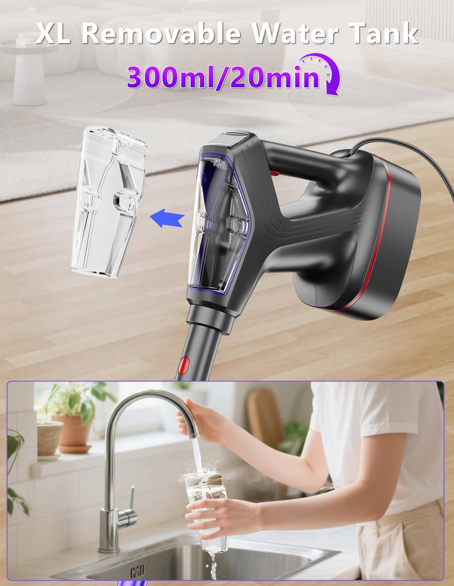 XL Removable Water Tank  
300ml/20min