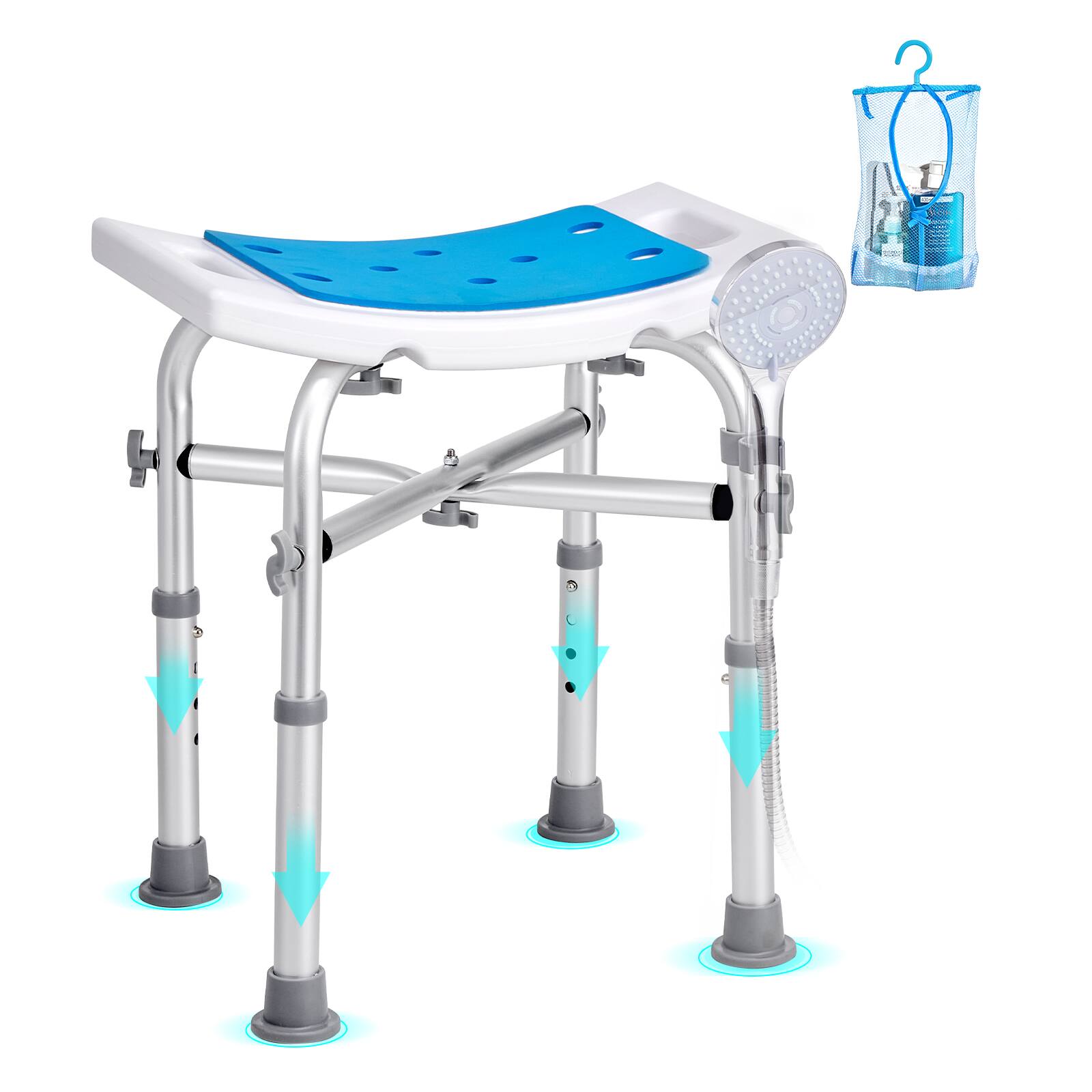 Front. VEVOR - Shower Chair for Inside Shower, Adjustable Height Shower Stool with Crossbar Support, Shower Seat for Shower Tub - Silver;White.