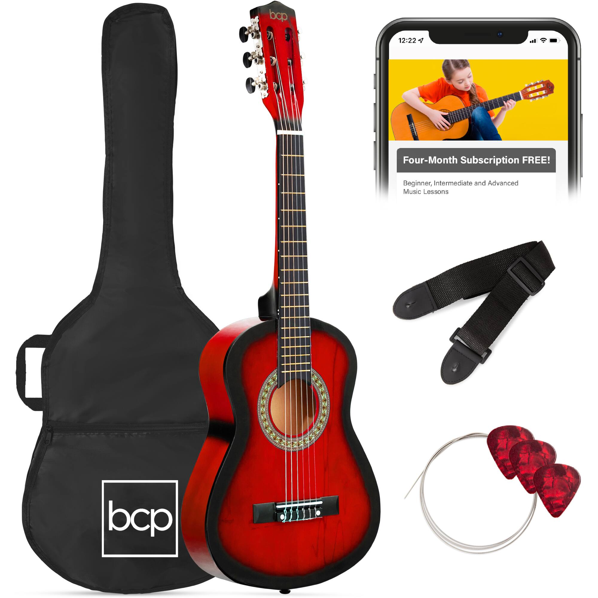 Best Choice Products - 30in Kids Acoustic Guitar Beginner Starter Kit w/ Strap, Case, Strings - Redburst