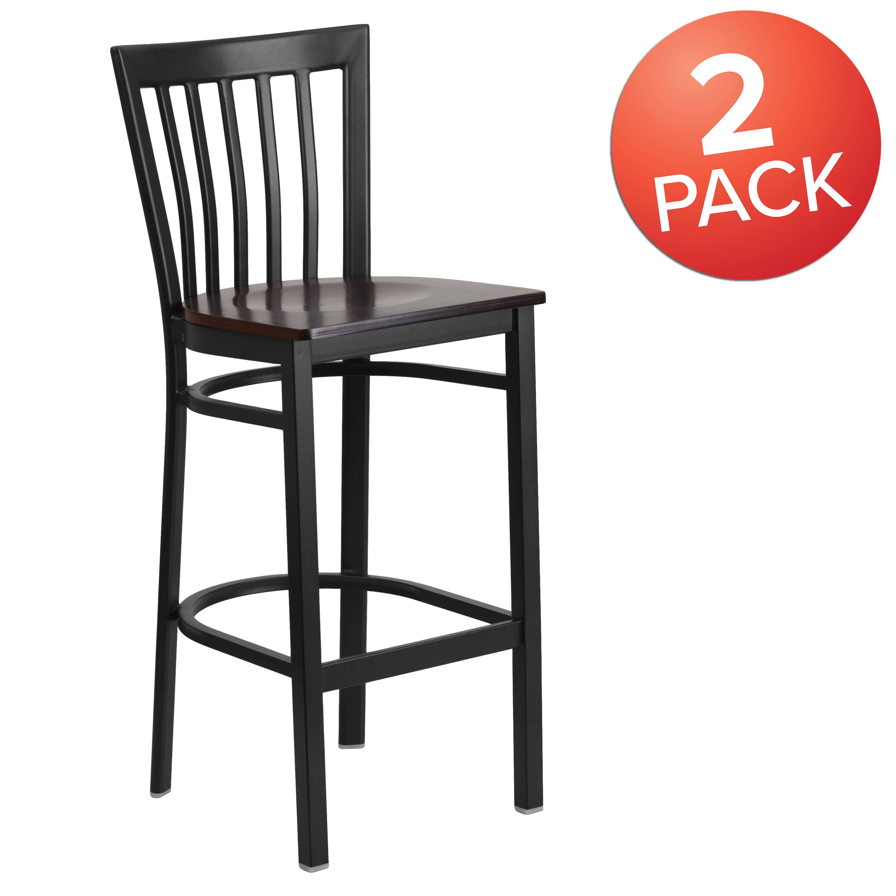 Alt View 1. Emma + Oliver - 2 Pack School House Back Metal Restaurant Barstool - Walnut Wood Seat/Black Metal Frame.