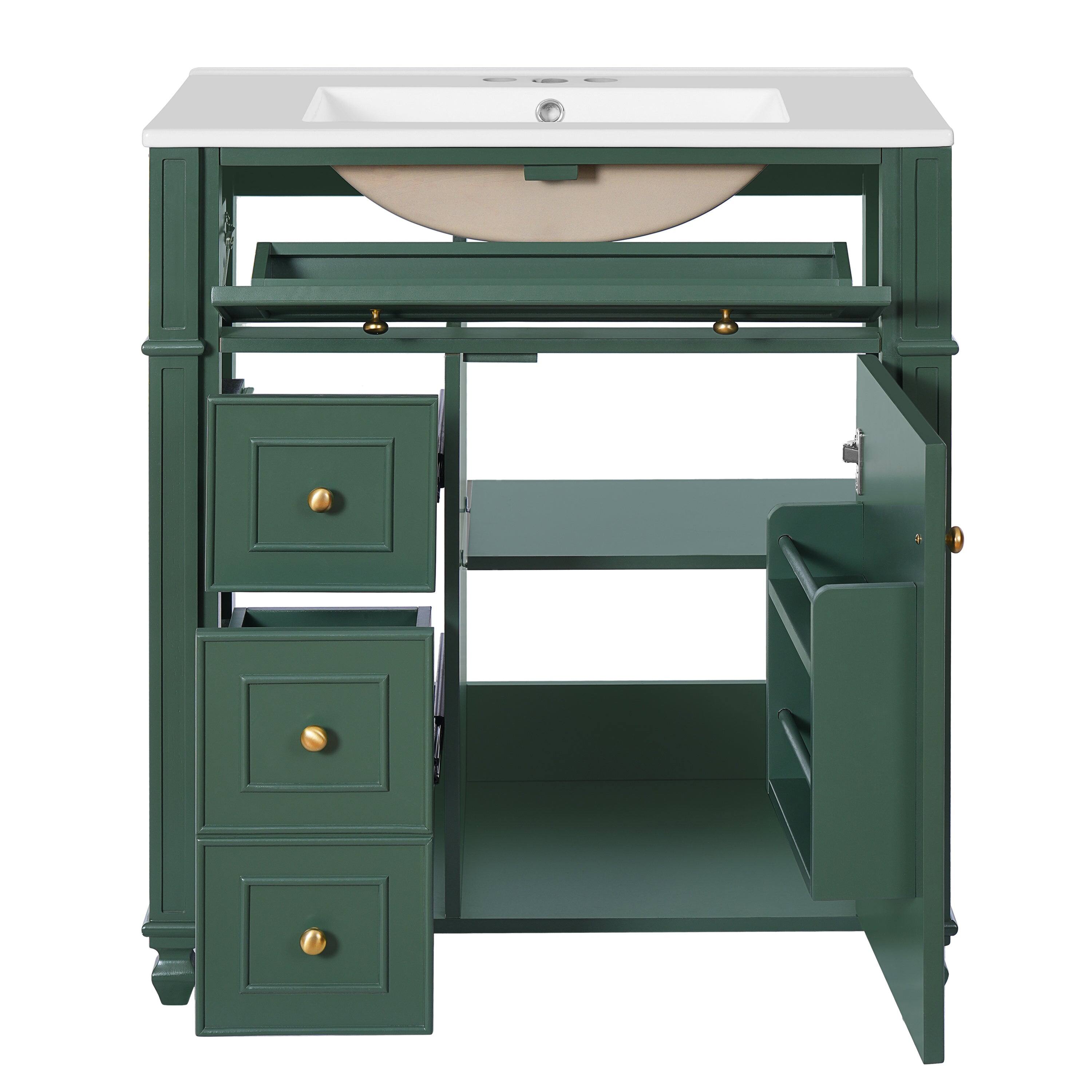 Alt View 10. Boyel Living - 30 Inch French Style Bathroom Vanity with Ceramic Sink and Storage Green - Green.