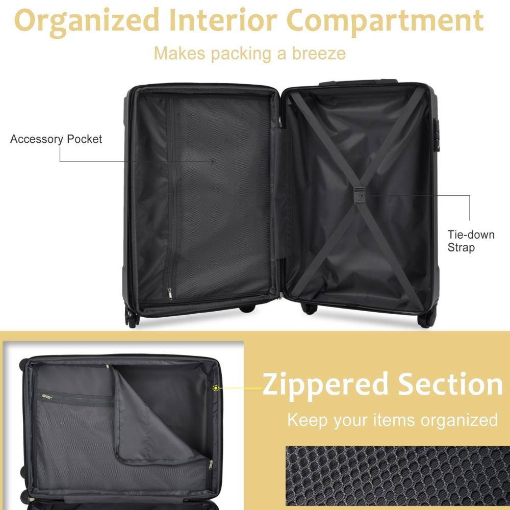 Organized Interior Compartment  
Makes packing a breeze  

Accessory Pocket  
Tie-down Strap  

Zippered Section  
Keep your items organized