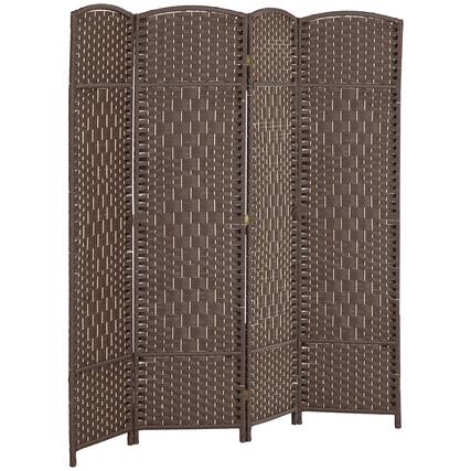 Front. Homcom - Room Divider, Folding Privacy Screen, Tall Hand-Woven Freestanding Wall Partition for Home Office and Bedroom - Brown.