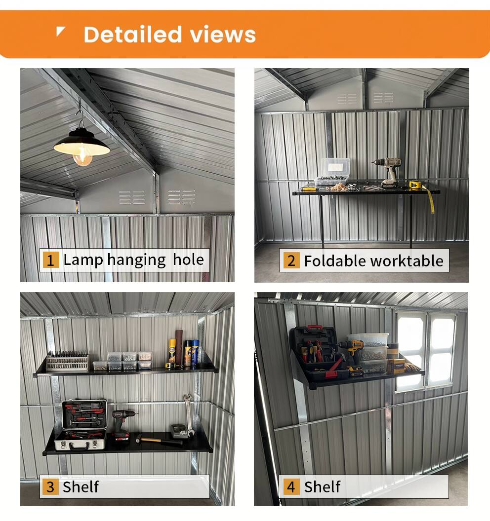 Detailed views

1. Lamp hanging hole
2. Foldable worktable
3. Shelf
4. Shelf