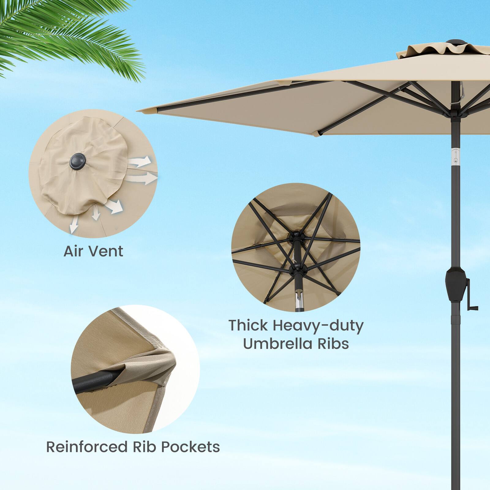 Air Vent, Thick Heavy-duty Umbrella Ribs, Reinforced Rib Pockets