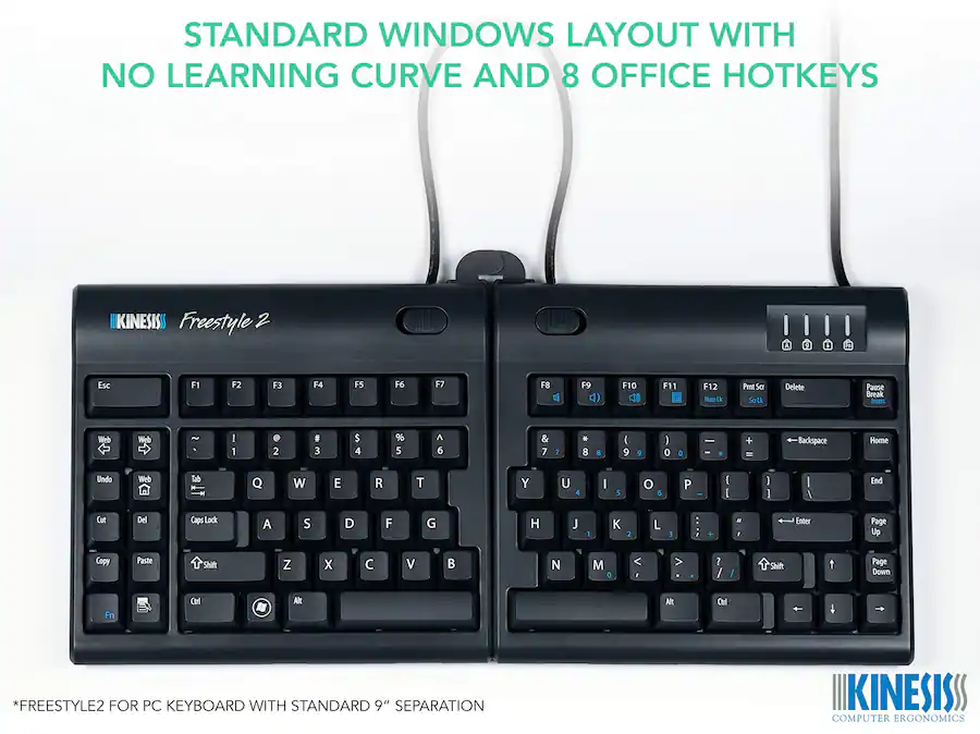 KINESIS Freestyle2 Ergonomic Split Keyboard for PC, 9 Separation ...