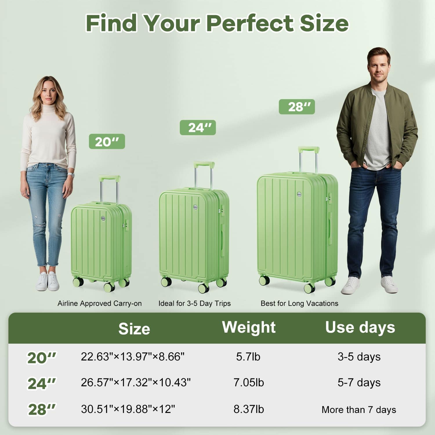 Brick Attic 24 Inch Suitcases, Checked Luggage with TSA Lock, PC