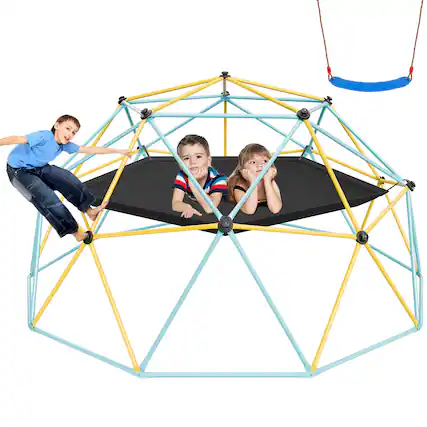 Front. VEVOR - Climbing Dome, for Kids 3 to 10 Years Old,10FT Geometric Dome Climber with Hammock and Swing - Blue;Yellow;Black.