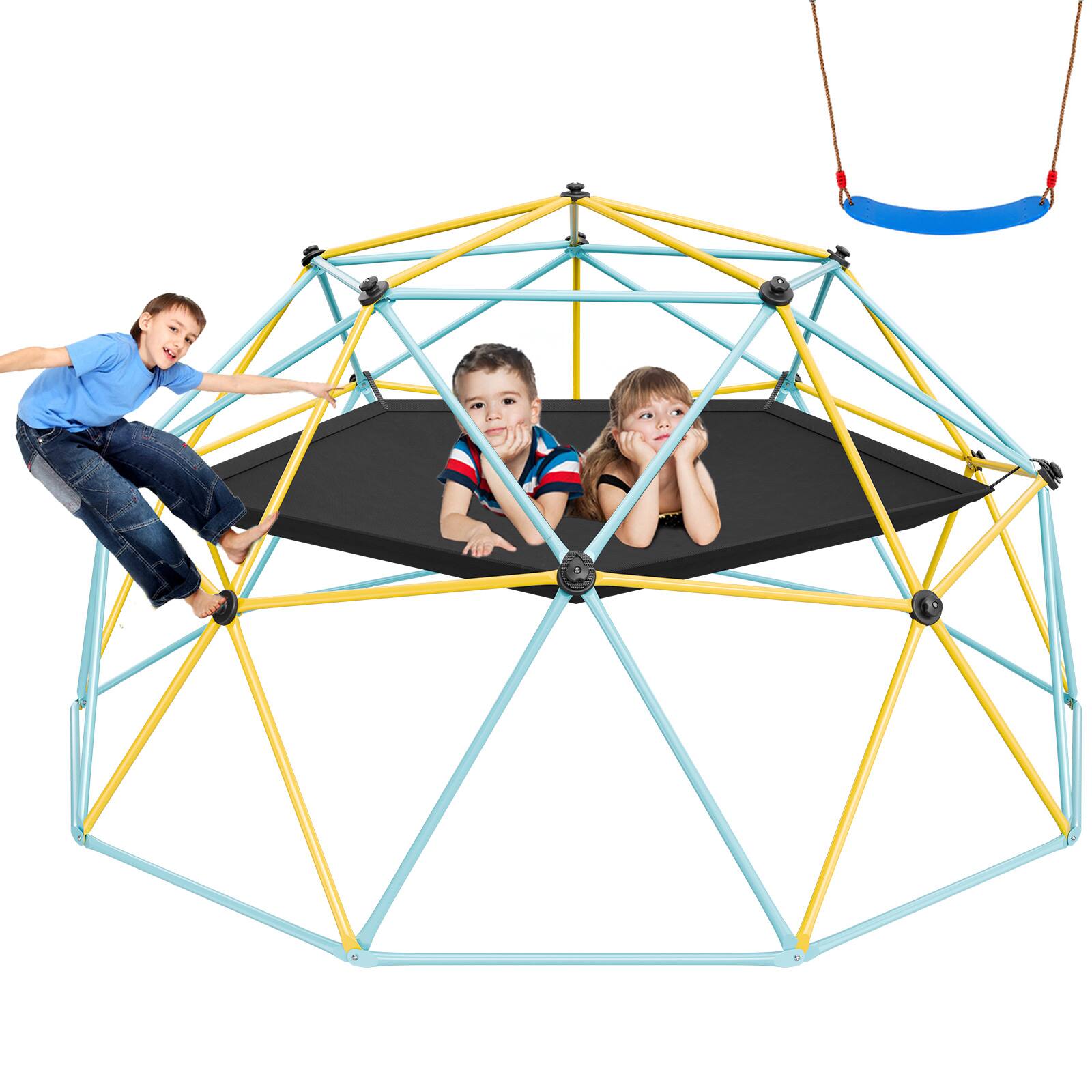VEVOR - Climbing Dome, for Kids 3 to 10 Years Old,10FT Geometric Dome Climber with Hammock and Swing - Blue;Yellow;Black