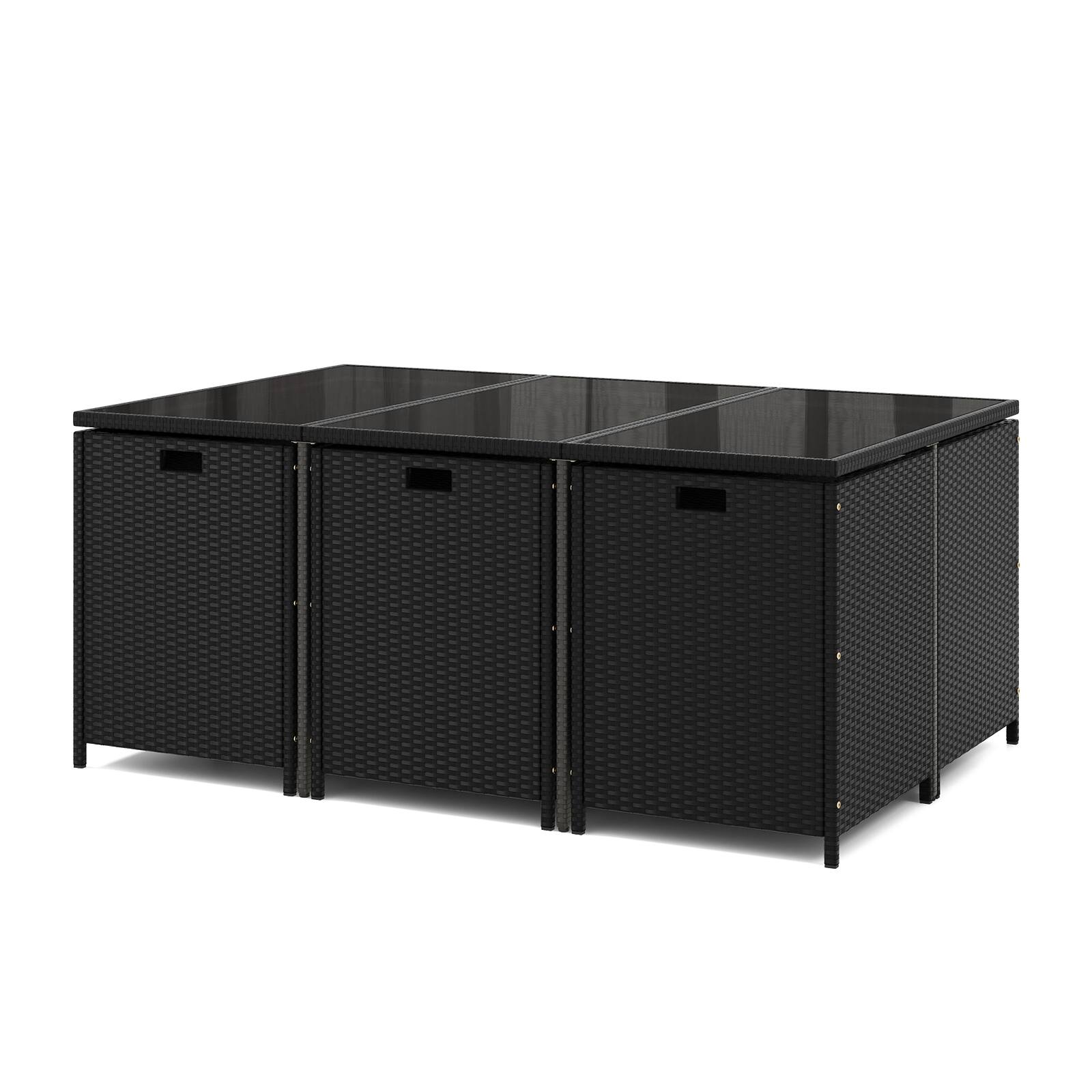 Alt View 6. Gymax - Gymax 11PCS Dining Set Space-saving Wicker Chairs & Tempered Glass Table Patio - Black, White.